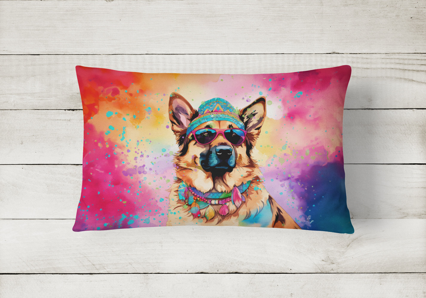 Buy this German Shepherd Hippie Dawg Fabric Decorative Pillow