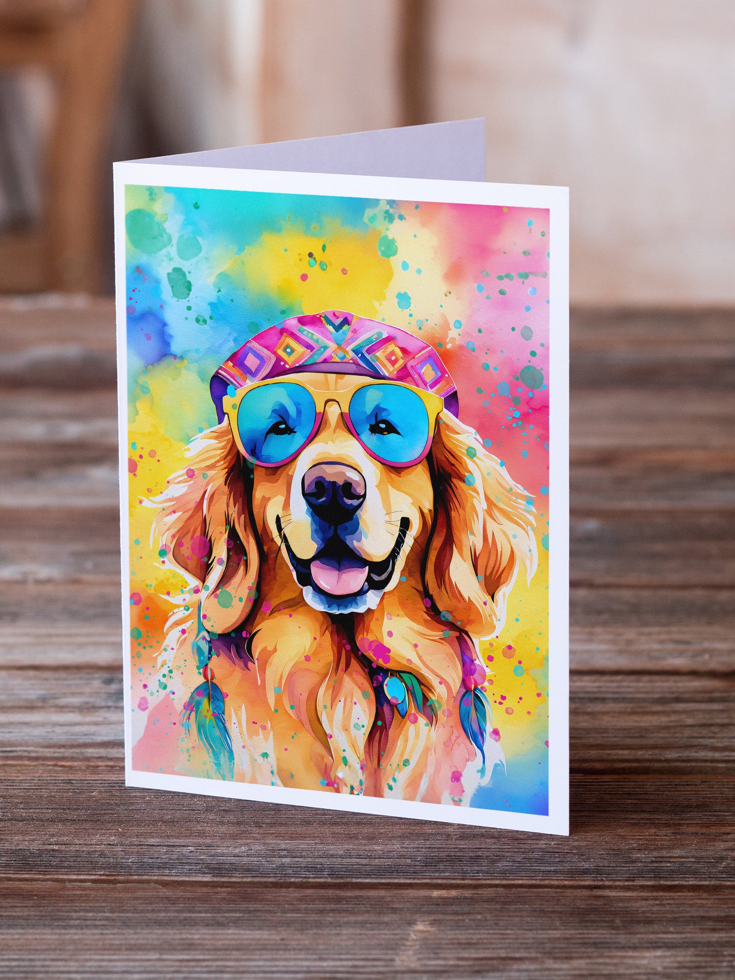 Golden Retriever Hippie Dawg Greeting Cards Pack of 8