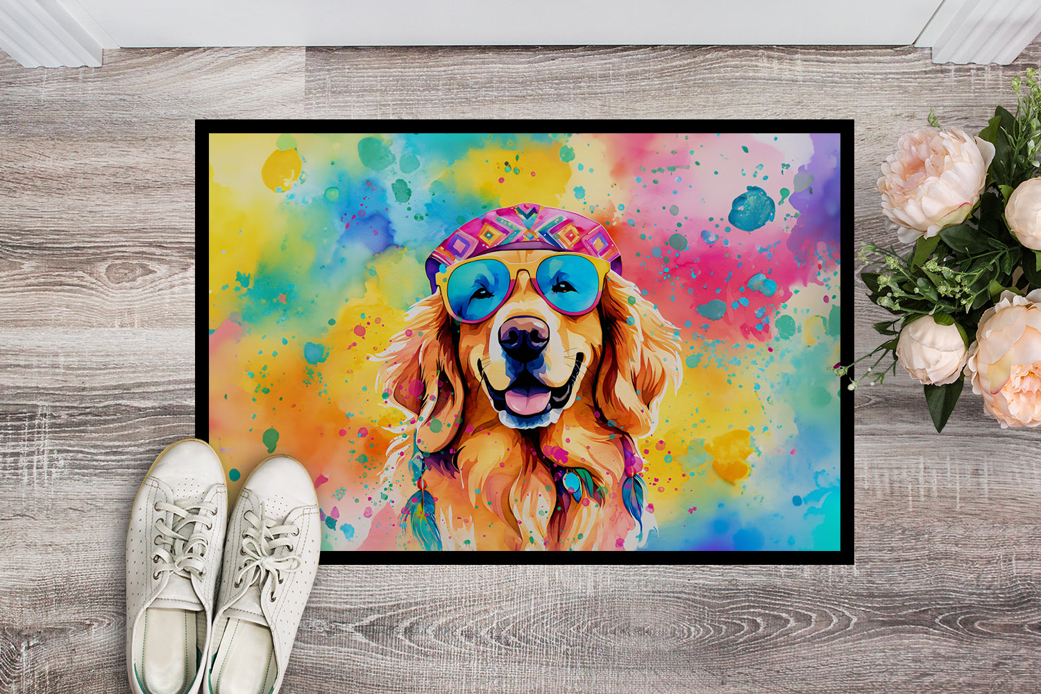 Golden Retriever Hippie Dawg Indoor or Outdoor Mat 24x36