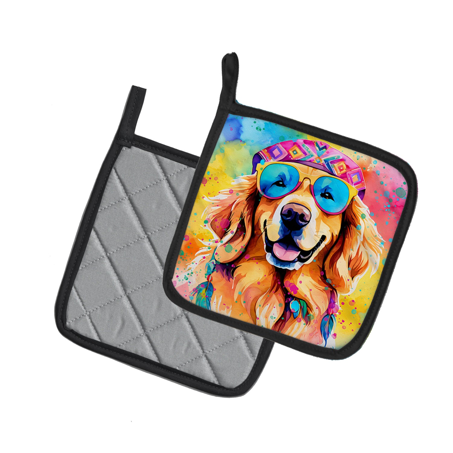 Golden Retriever Hippie Dawg Pair of Pot Holders