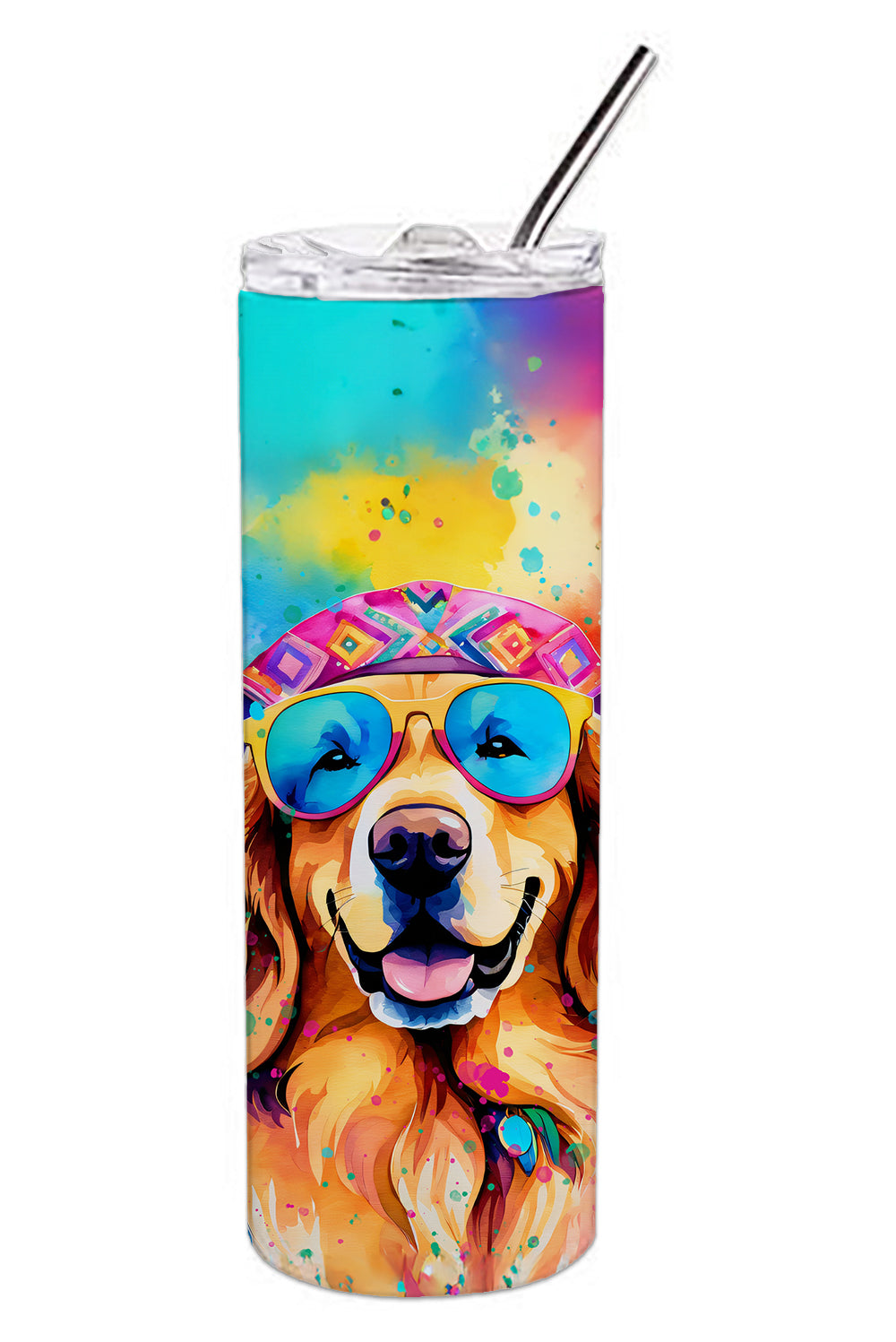 Golden Retriever Hippie Dawg Stainless Steel Skinny Tumbler