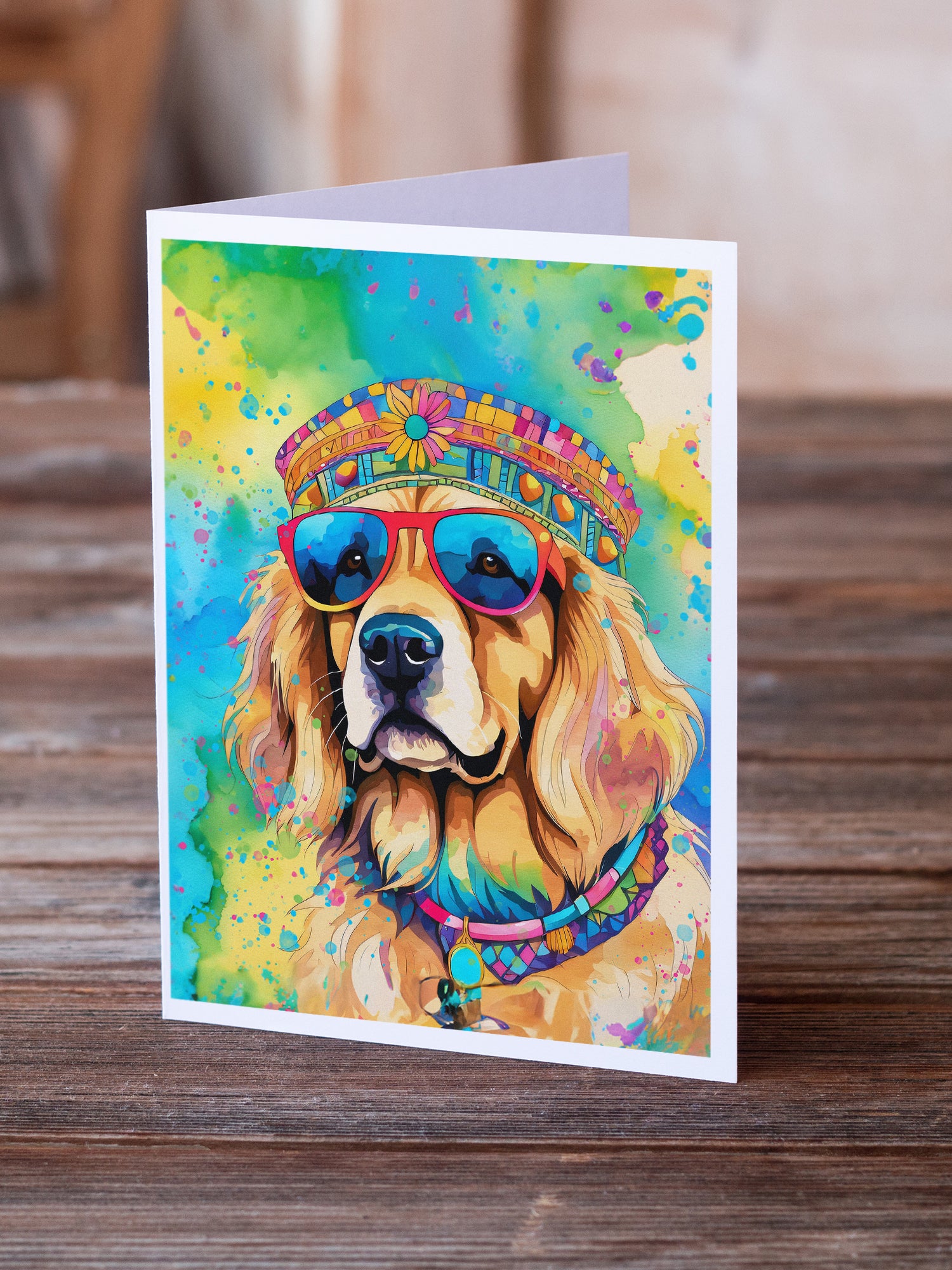 Golden Retriever Hippie Dawg Greeting Cards Pack of 8