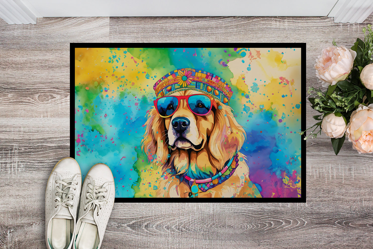 Buy this Golden Retriever Hippie Dawg Indoor or Outdoor Mat 24x36