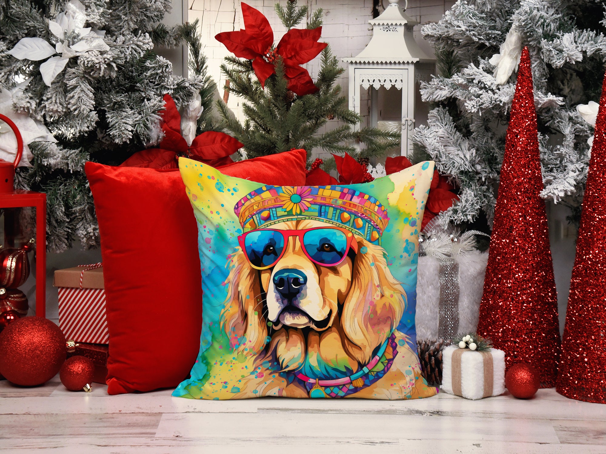 Buy this Golden Retriever Hippie Dawg Fabric Decorative Pillow