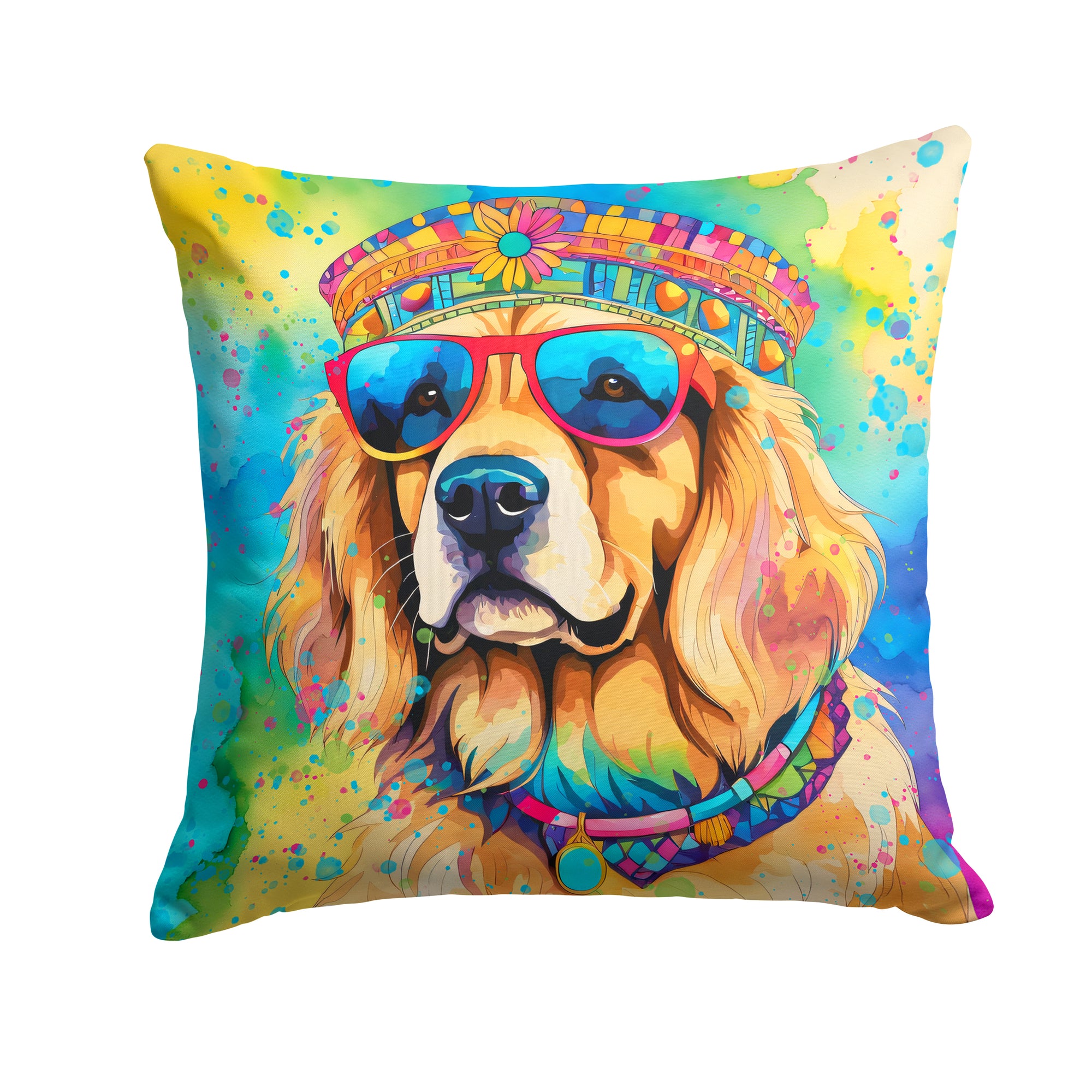 Buy this Golden Retriever Hippie Dawg Fabric Decorative Pillow