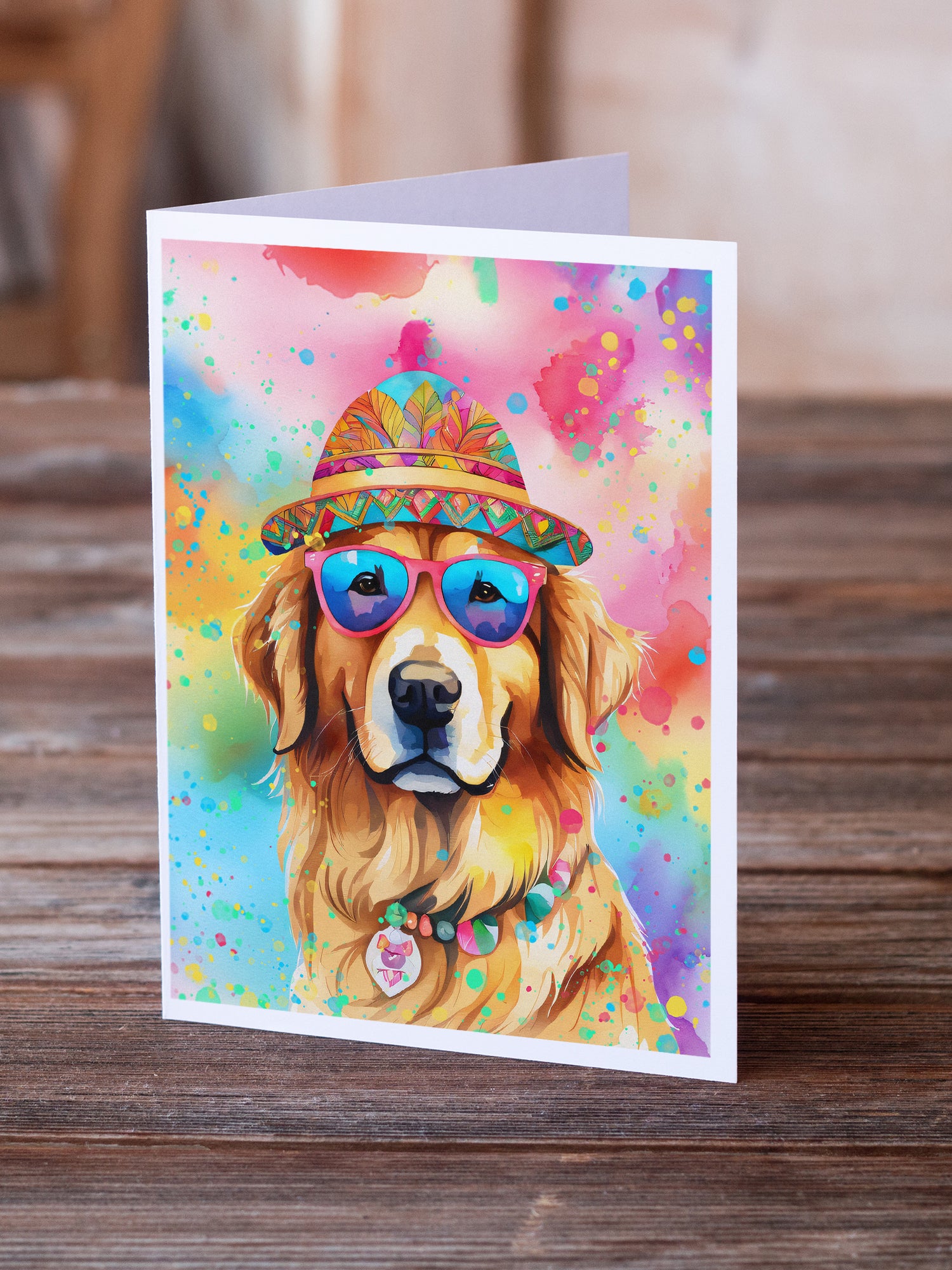 Buy this Golden Retriever Hippie Dawg Greeting Cards Pack of 8