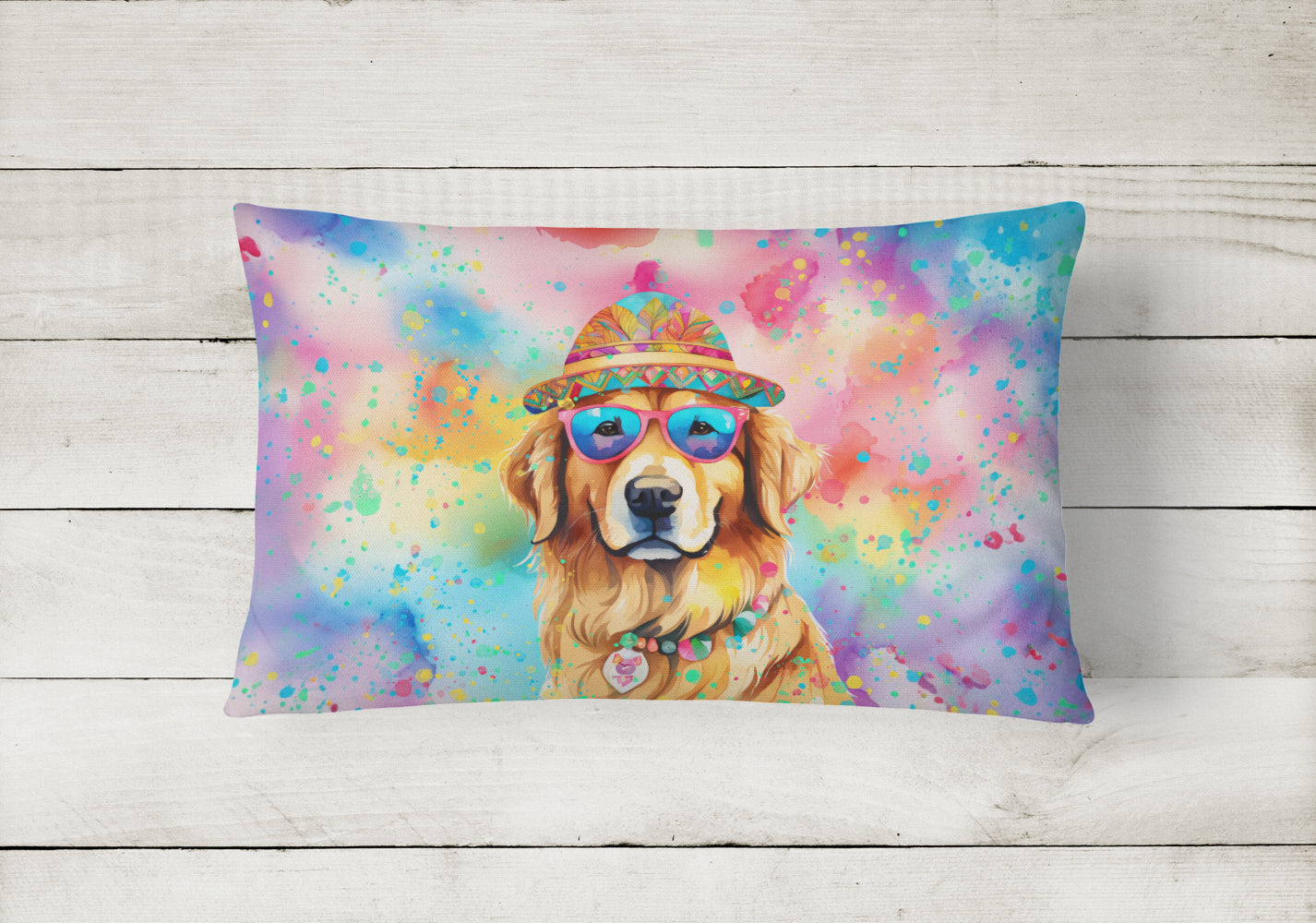 Buy this Golden Retriever Hippie Dawg Fabric Decorative Pillow