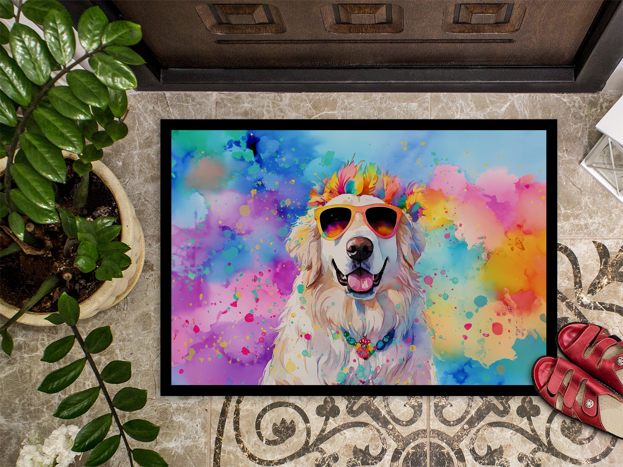 Great Pyrenees Hippie Dawg Indoor or Outdoor Mat 24x36