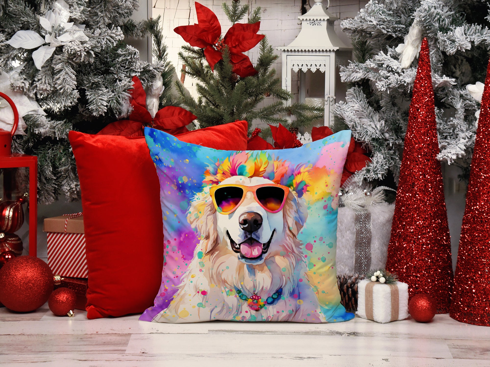 Great Pyrenees Hippie Dawg Fabric Decorative Pillow  the-store.com.