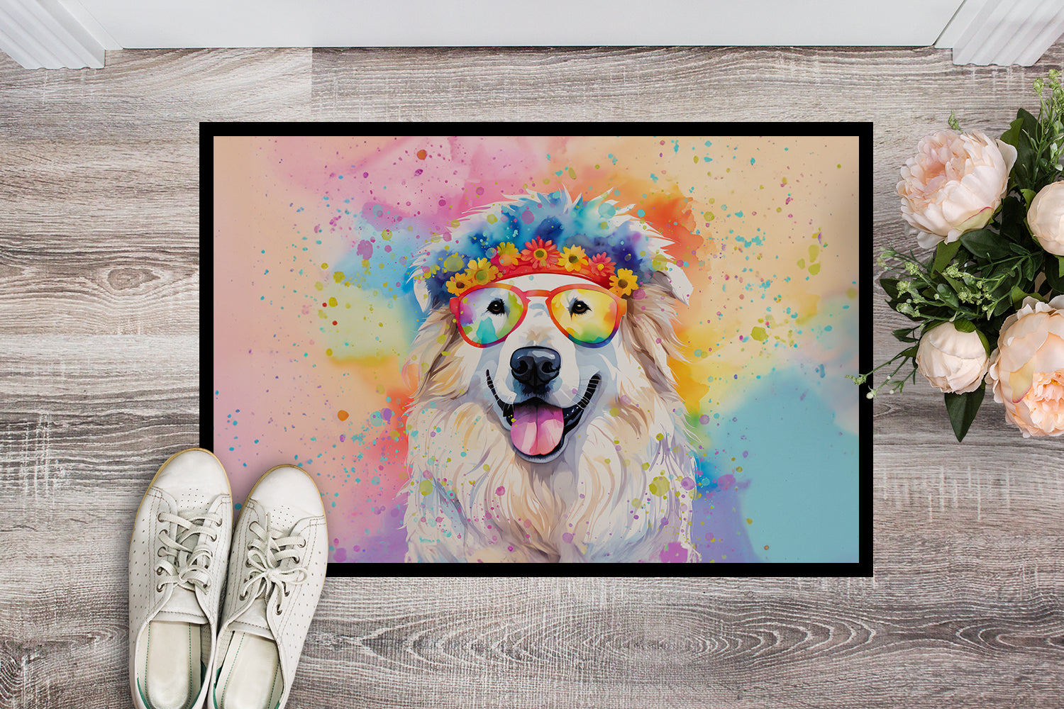 Great Pyrenees Hippie Dawg Indoor or Outdoor Mat 24x36