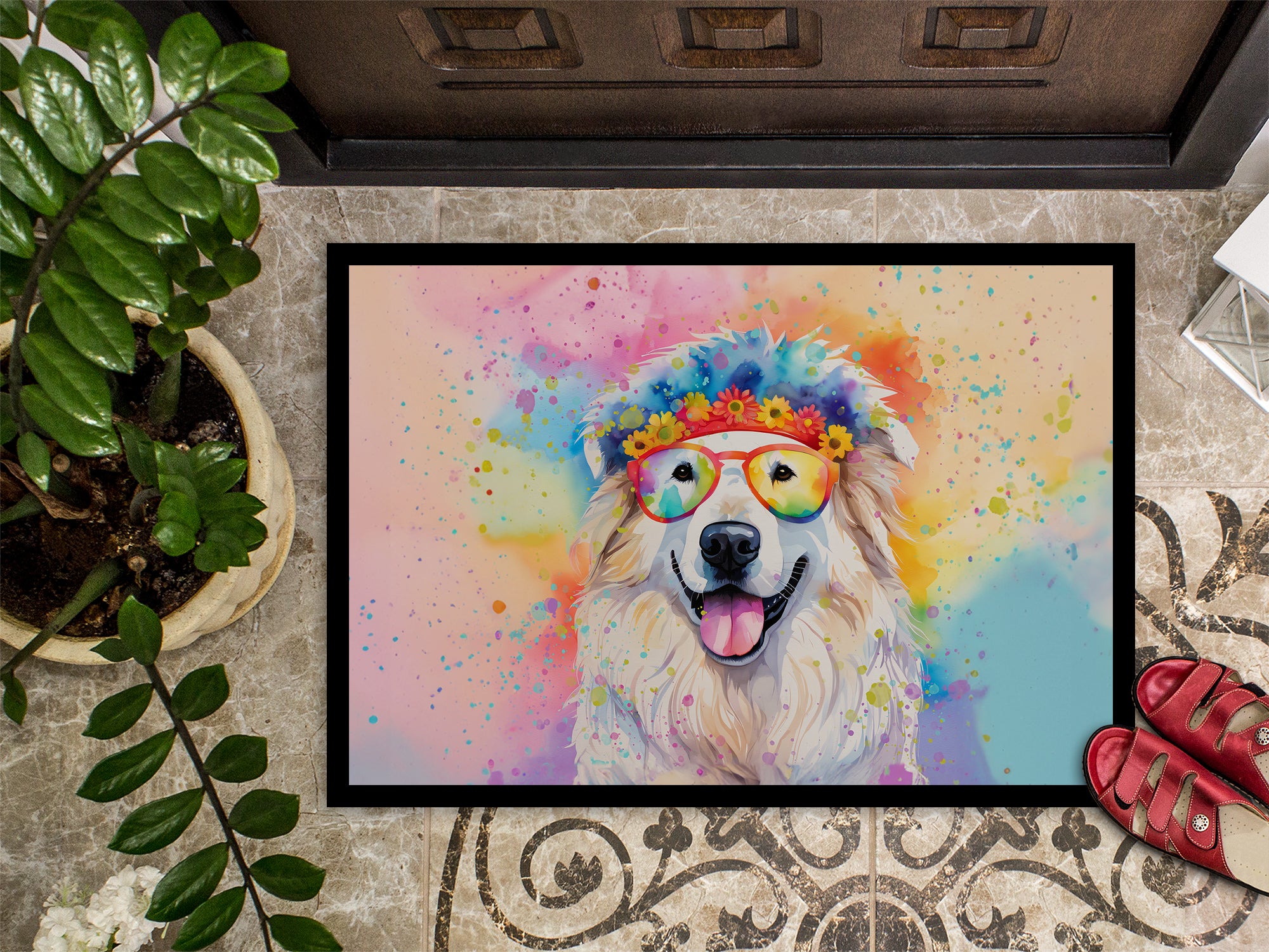 Great Pyrenees Hippie Dawg Indoor or Outdoor Mat 24x36