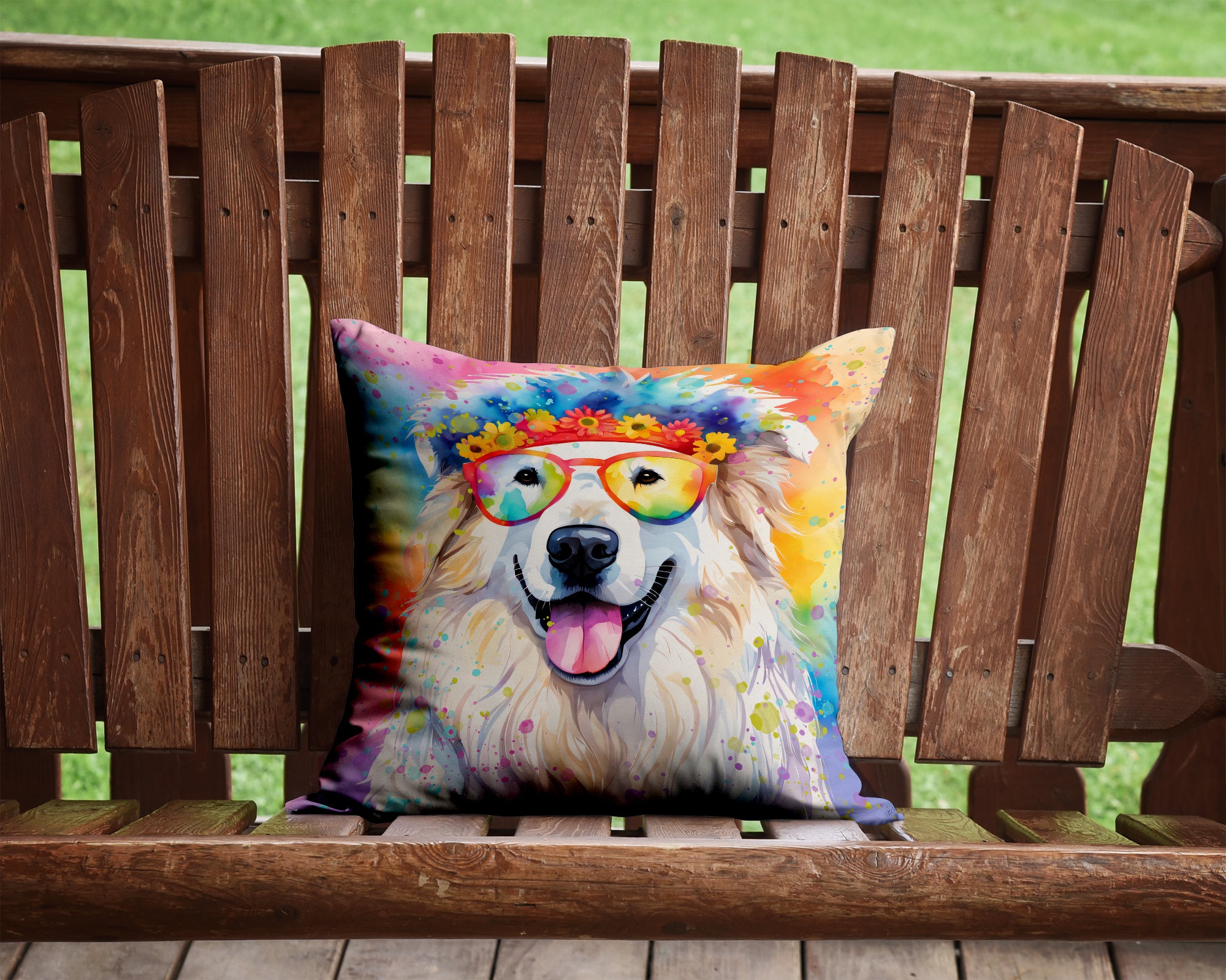 Great Pyrenees Hippie Dawg Fabric Decorative Pillow  the-store.com.