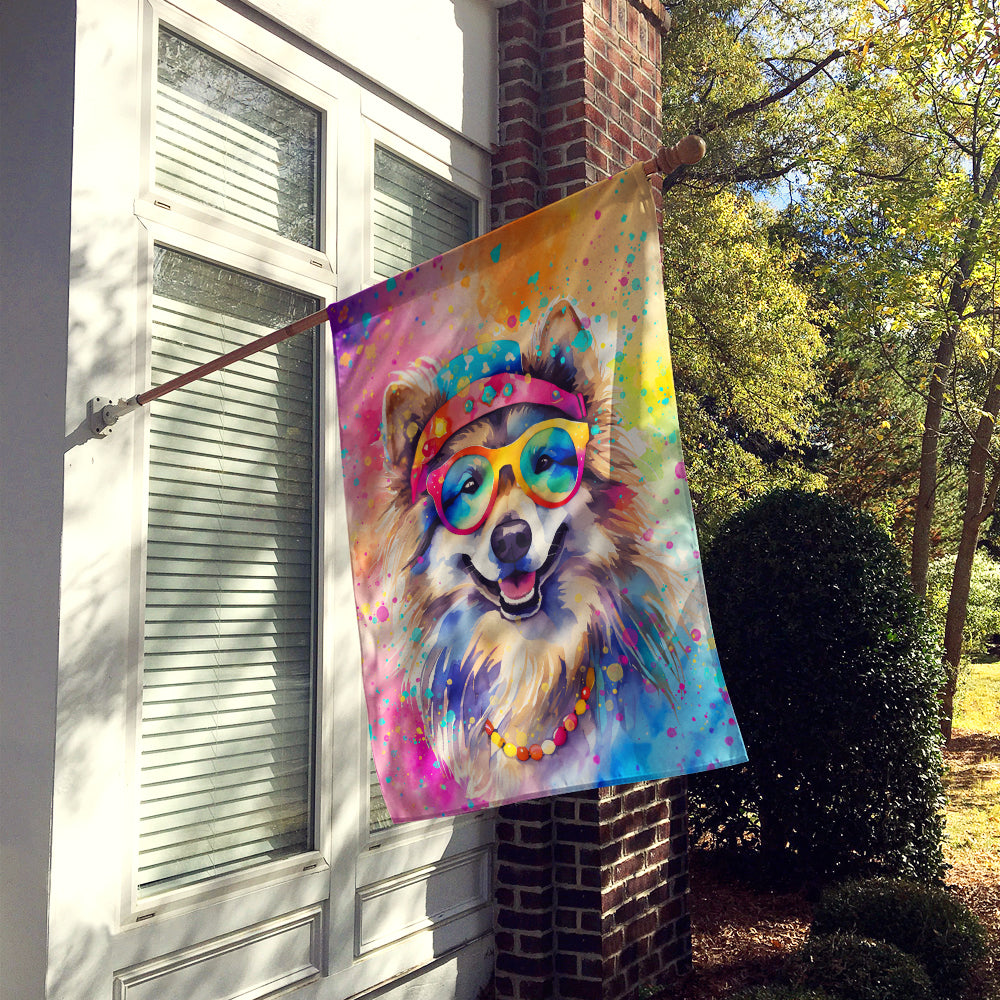 Keeshond Hippie Dawg House Flag