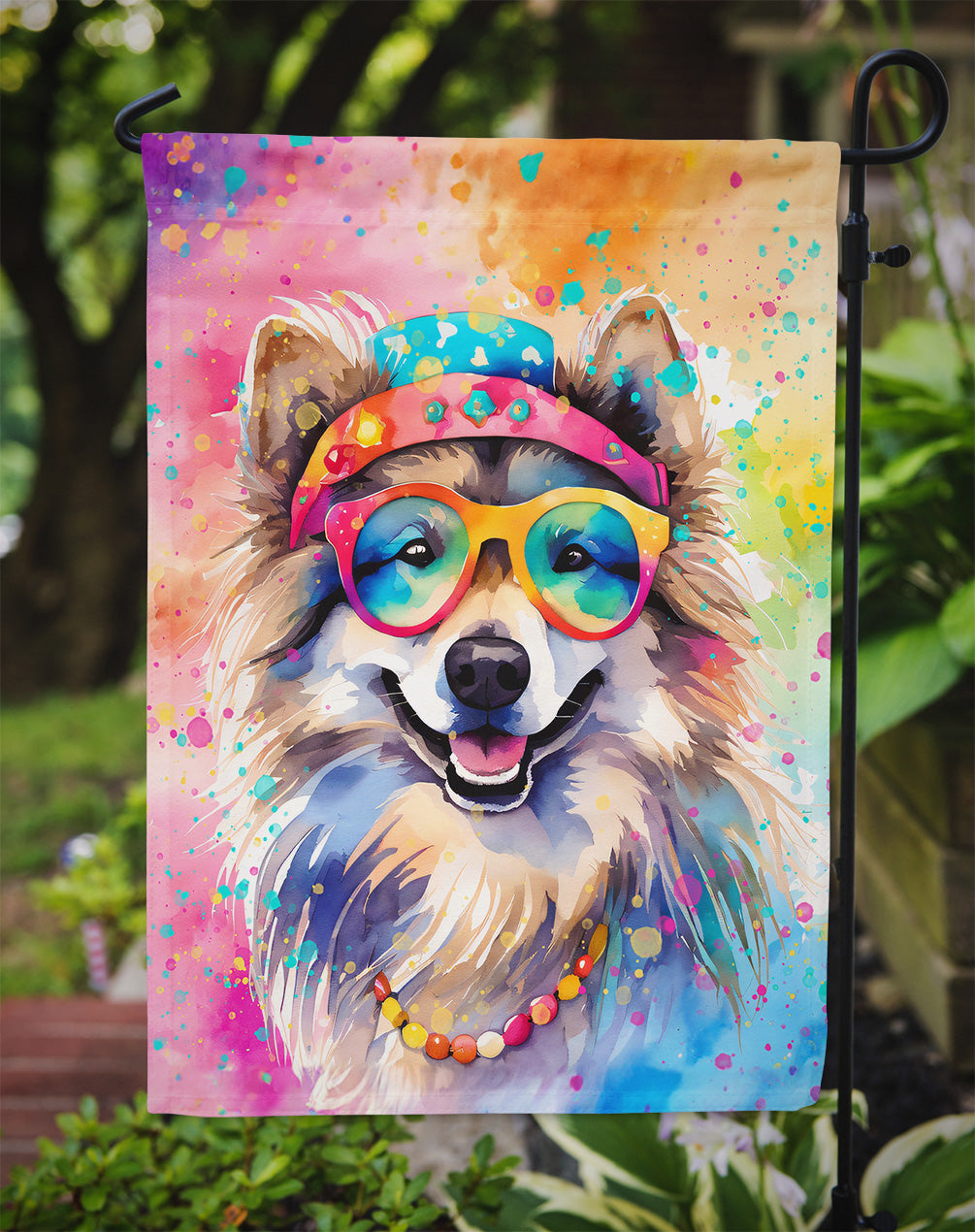 Keeshond Hippie Dawg Garden Flag