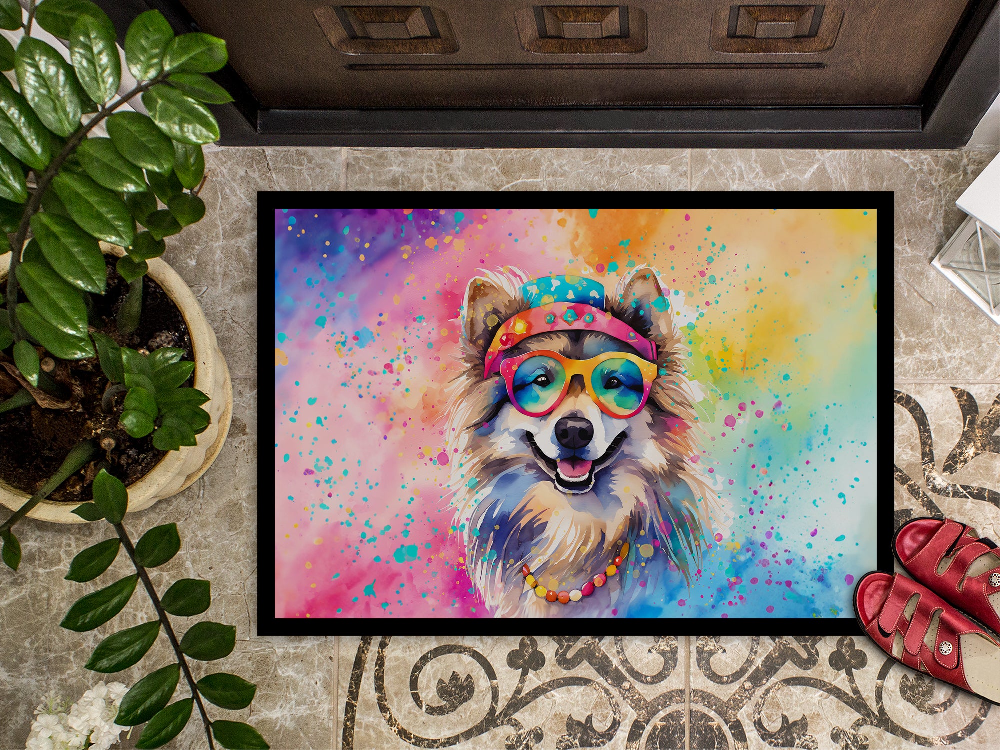 Keeshond Hippie Dawg Indoor or Outdoor Mat 24x36