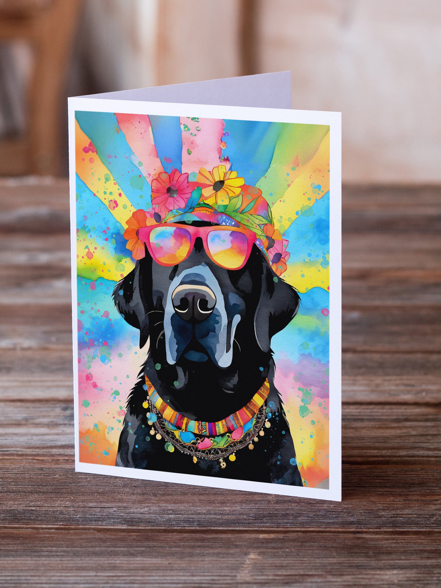 Black Labrador Hippie Dawg Greeting Cards Pack of 8