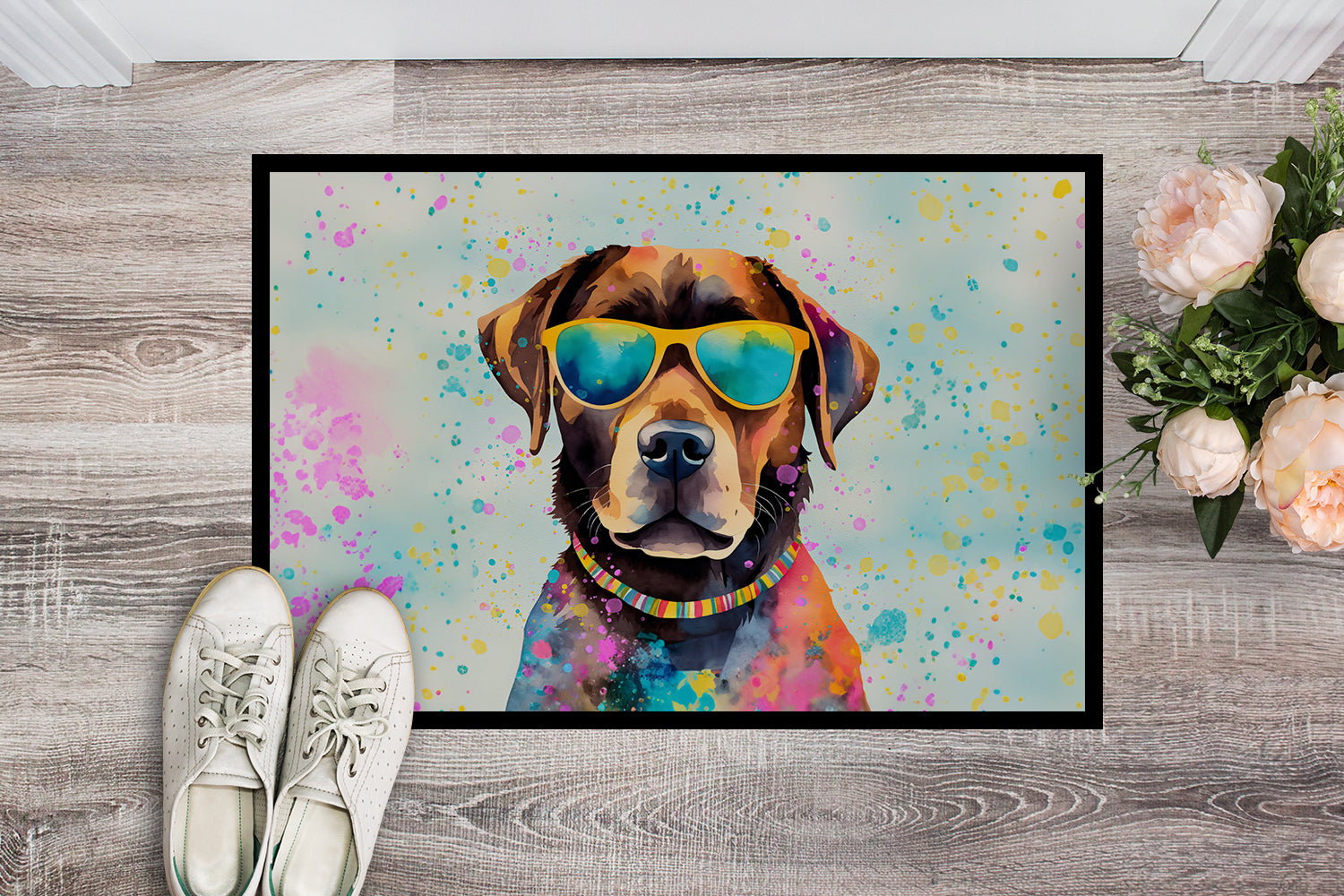 Chocolate Labrador Hippie Dawg Indoor or Outdoor Mat 24x36