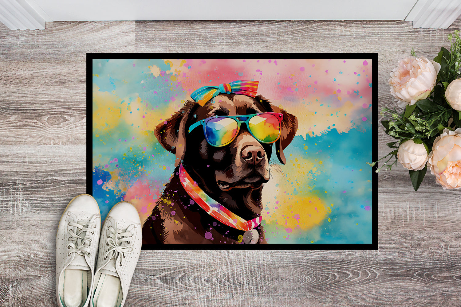 Chocolate Labrador Hippie Dawg Indoor or Outdoor Mat 24x36