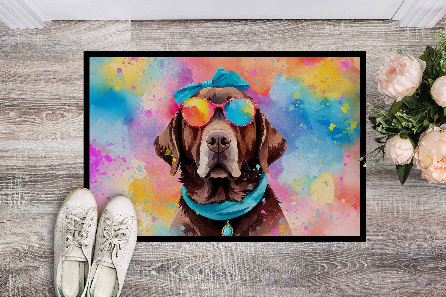 Chocolate Labrador Hippie Dawg Indoor or Outdoor Mat 24x36