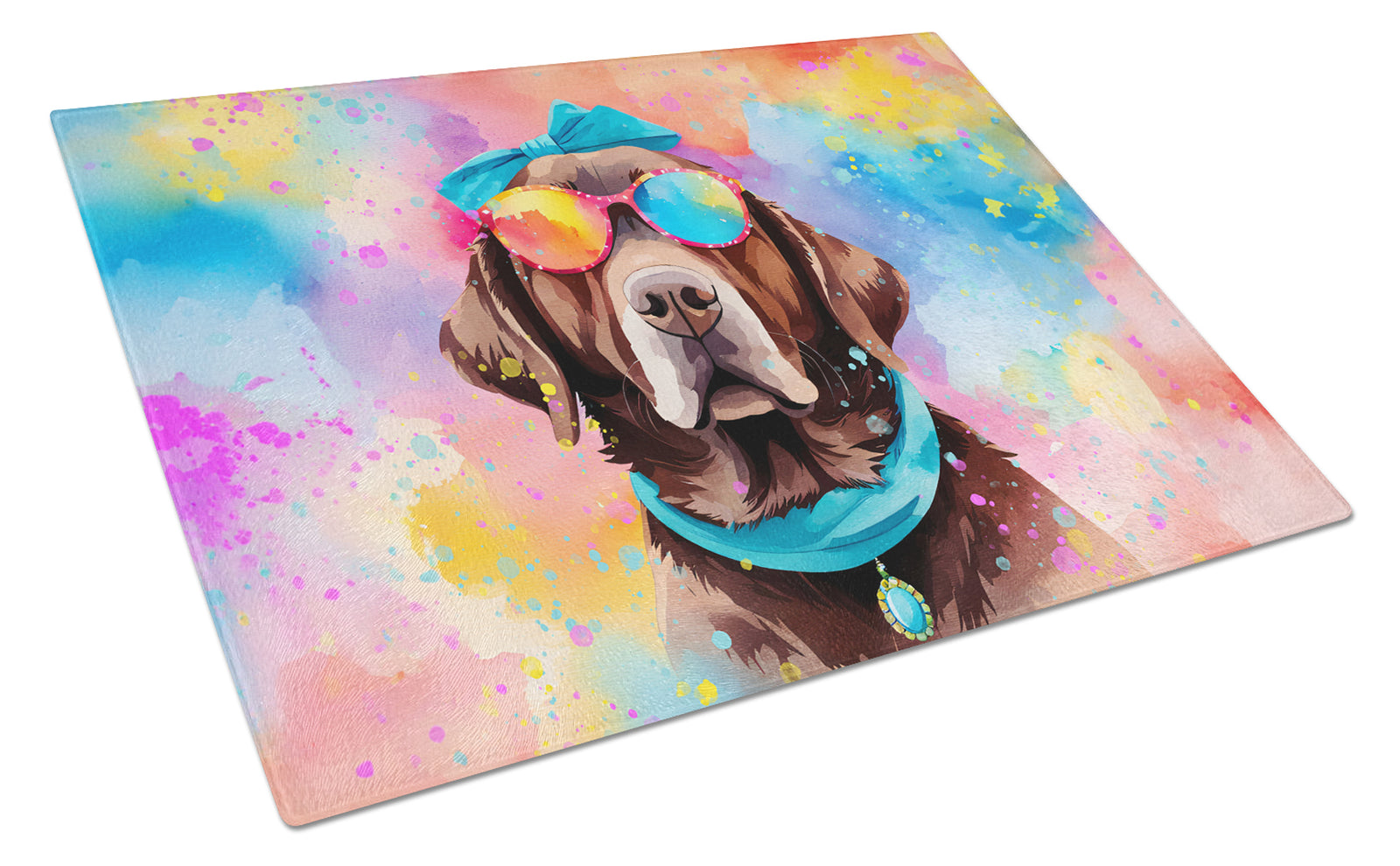 Buy this Chocolate Labrador Hippie Dawg Glass Cutting Board Large