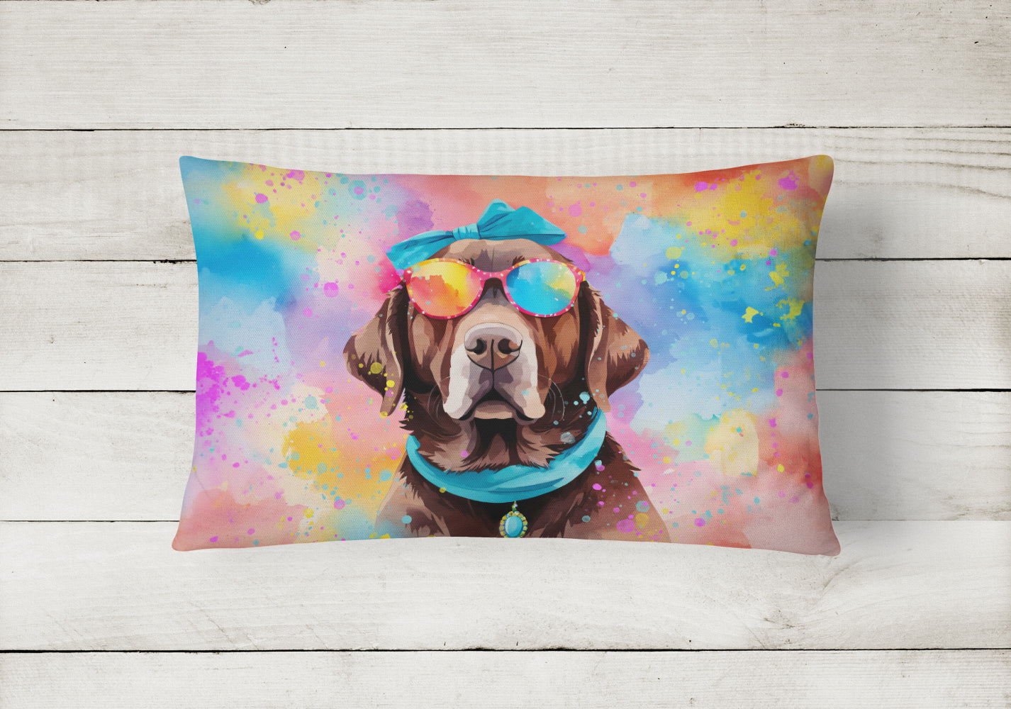 Buy this Chocolate Labrador Hippie Dawg Fabric Decorative Pillow