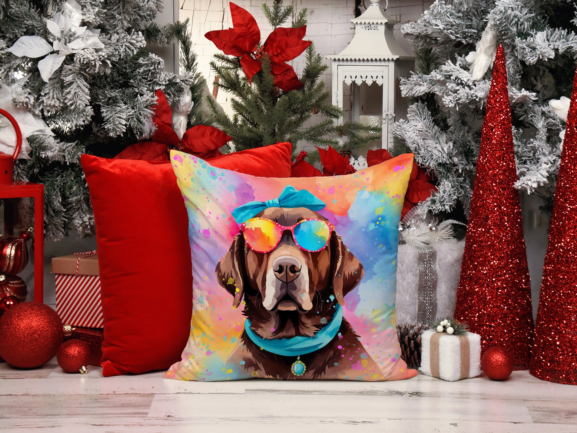 Buy this Chocolate Labrador Hippie Dawg Fabric Decorative Pillow