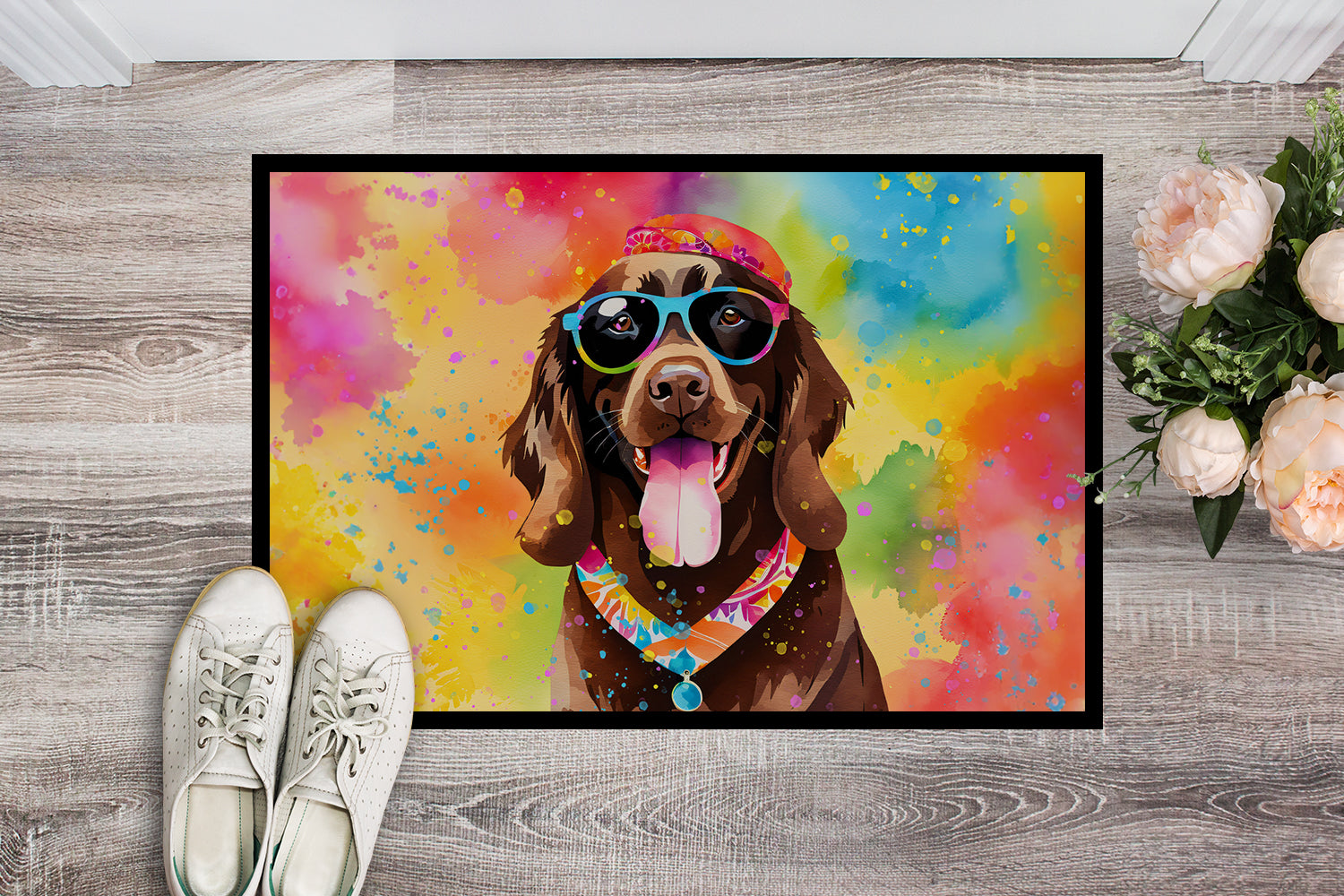 Chocolate Labrador Hippie Dawg Indoor or Outdoor Mat 24x36