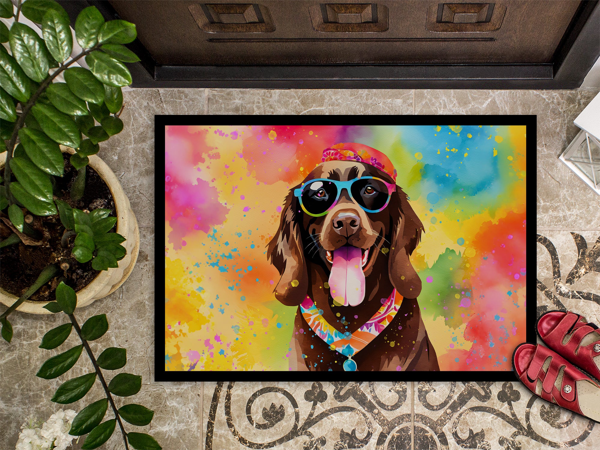 Chocolate Labrador Hippie Dawg Indoor or Outdoor Mat 24x36