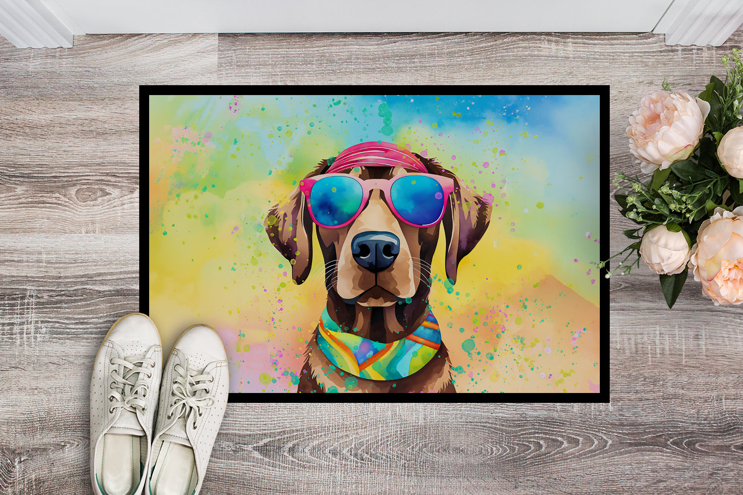 Chocolate Labrador Hippie Dawg Indoor or Outdoor Mat 24x36