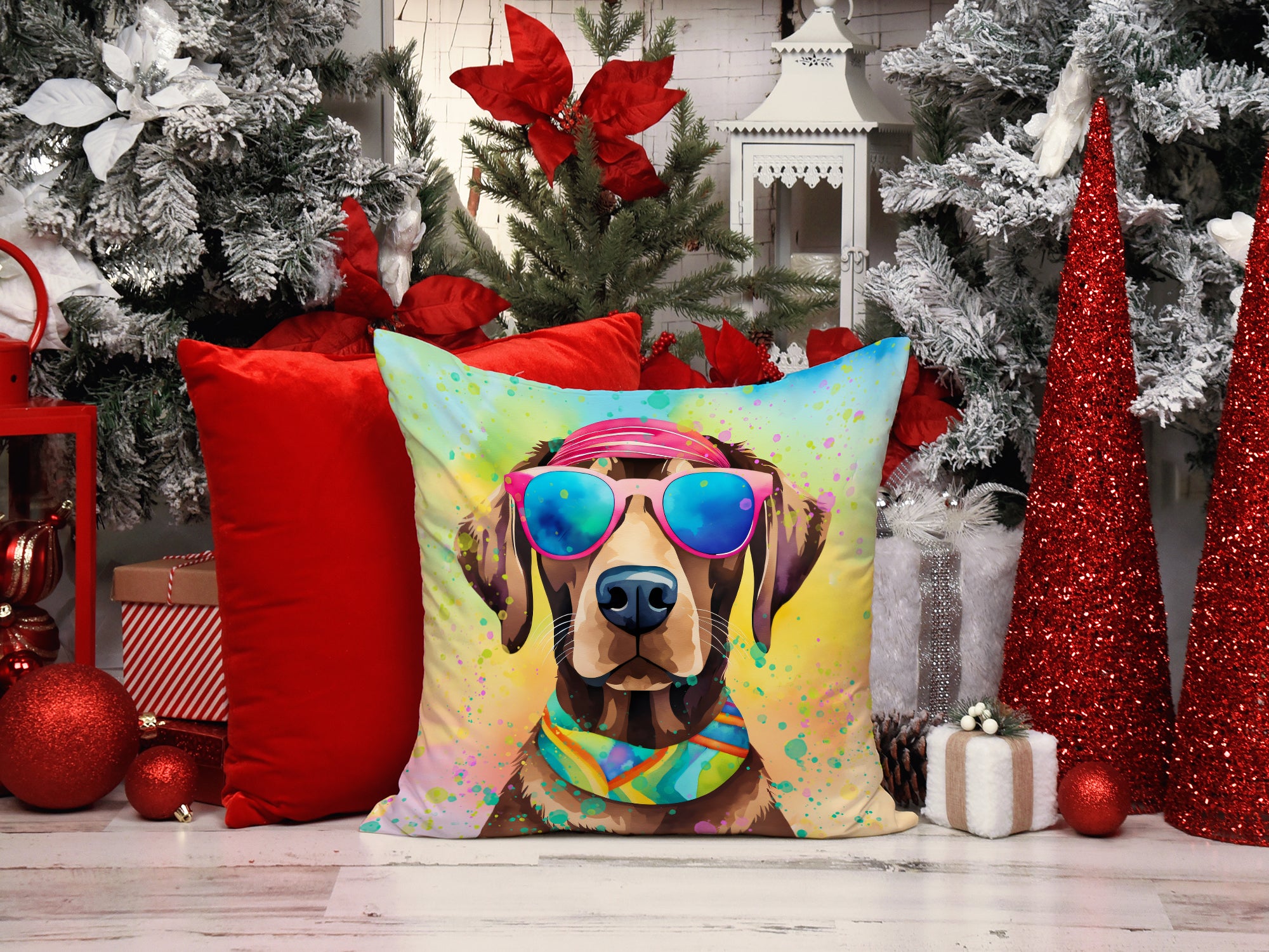 Buy this Chocolate Labrador Hippie Dawg Fabric Decorative Pillow