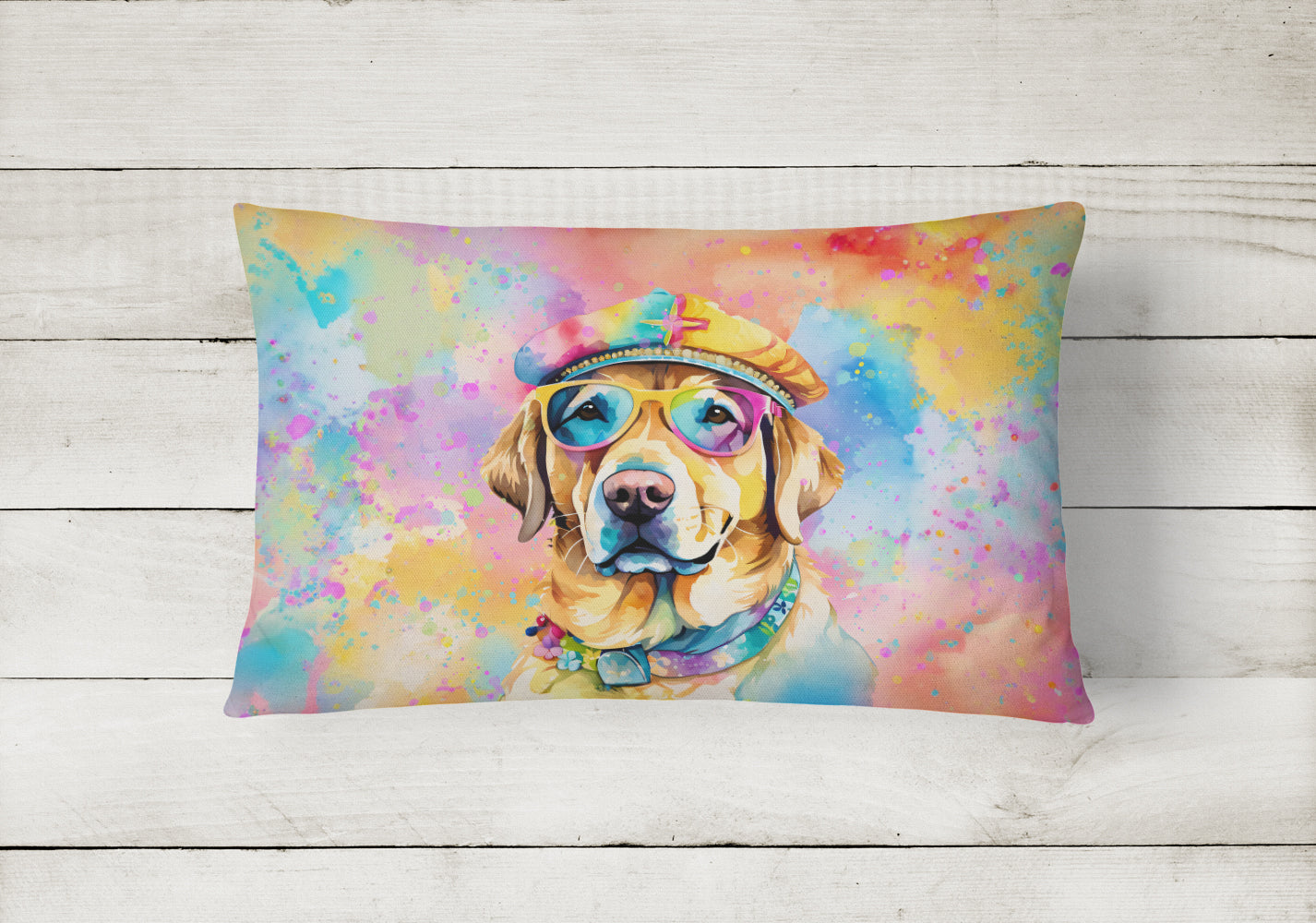 Buy this Yellow Labrador Hippie Dawg Fabric Decorative Pillow