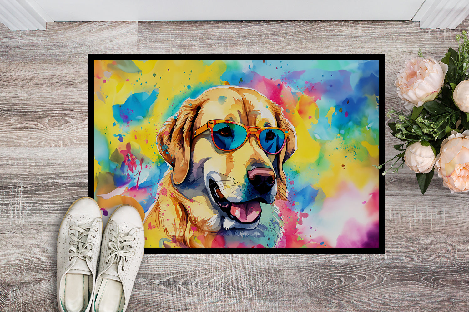 Buy this Yellow Labrador Hippie Dawg Indoor or Outdoor Mat 24x36