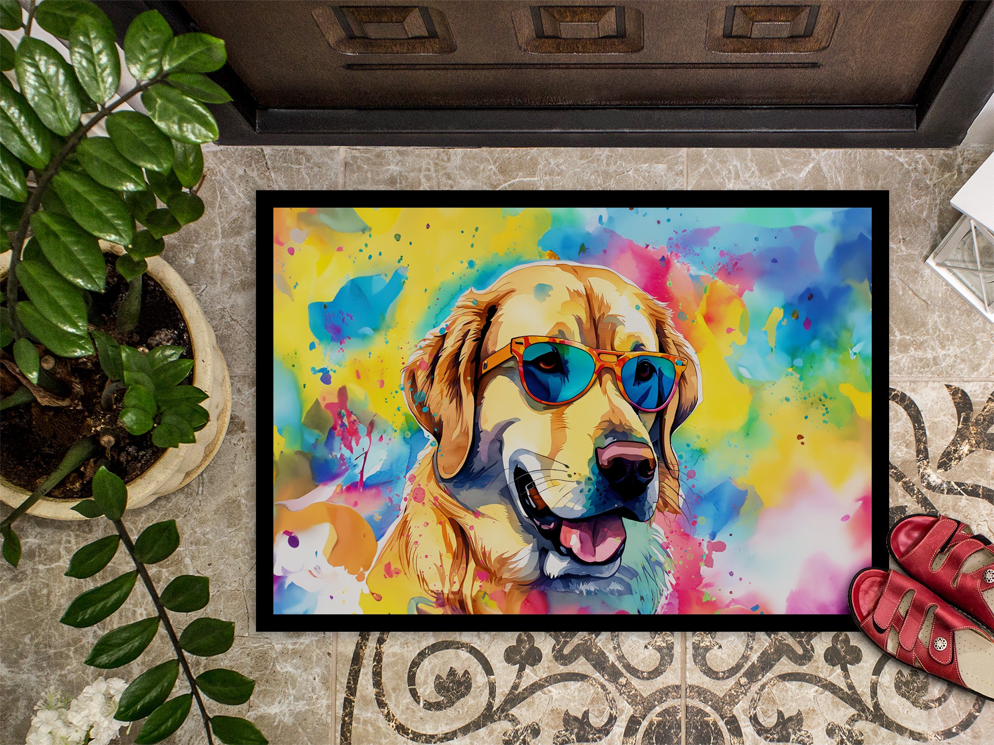 Yellow Labrador Hippie Dawg Indoor or Outdoor Mat 24x36