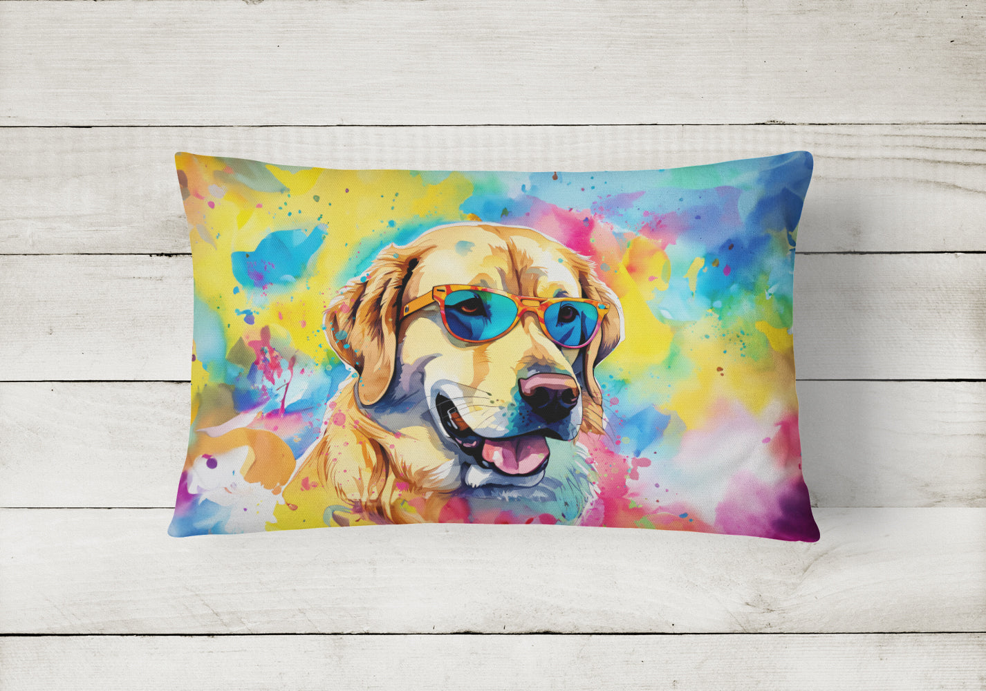 Yellow Labrador Hippie Dawg Fabric Decorative Pillow