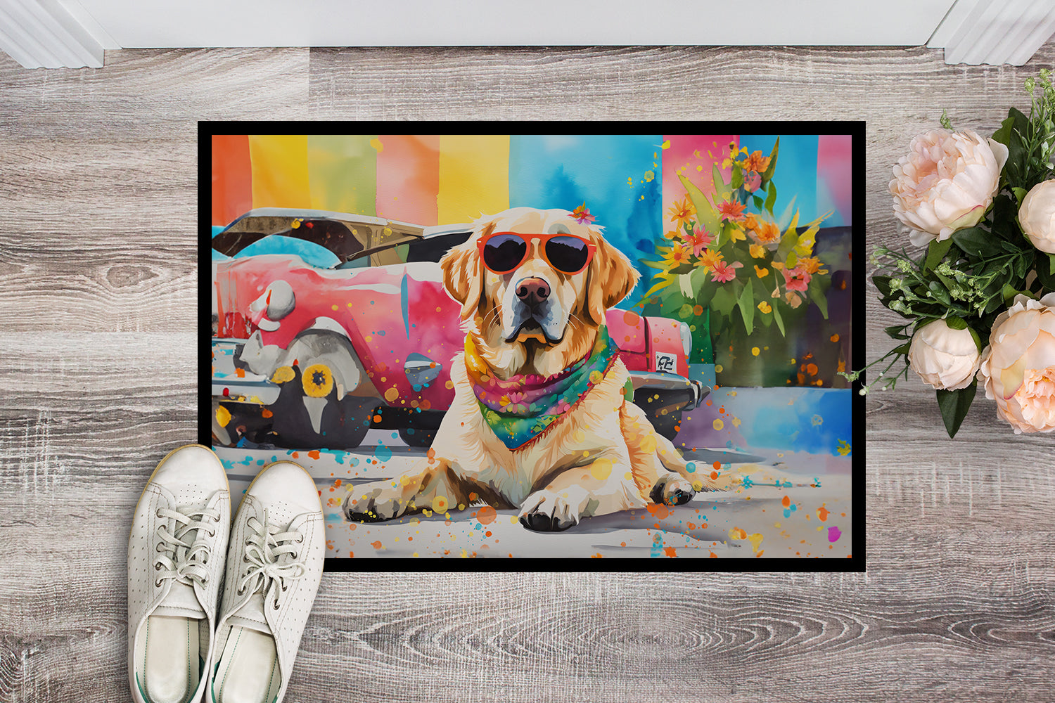 Buy this Yellow Labrador Hippie Dawg Indoor or Outdoor Mat 24x36