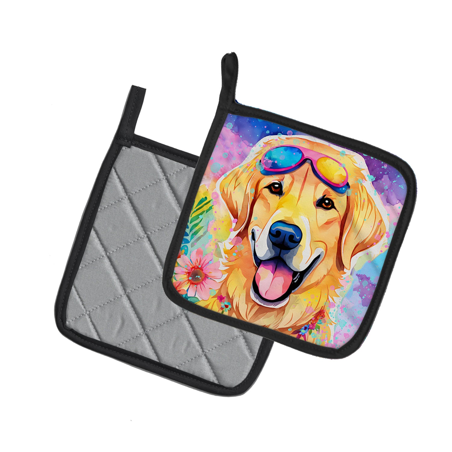 Yellow Labrador Hippie Dawg Pair of Pot Holders