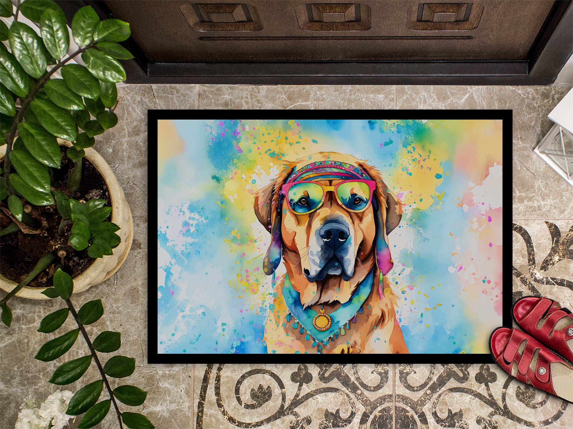 Mastiff Hippie Dawg Indoor or Outdoor Mat 24x36