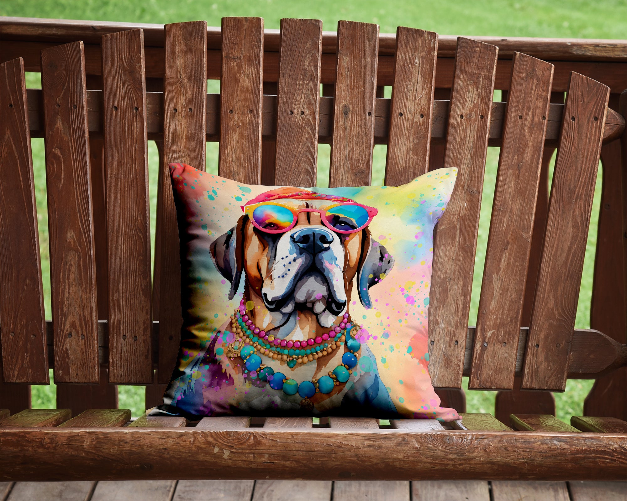 Mastiff Hippie Dawg Fabric Decorative Pillow  the-store.com.
