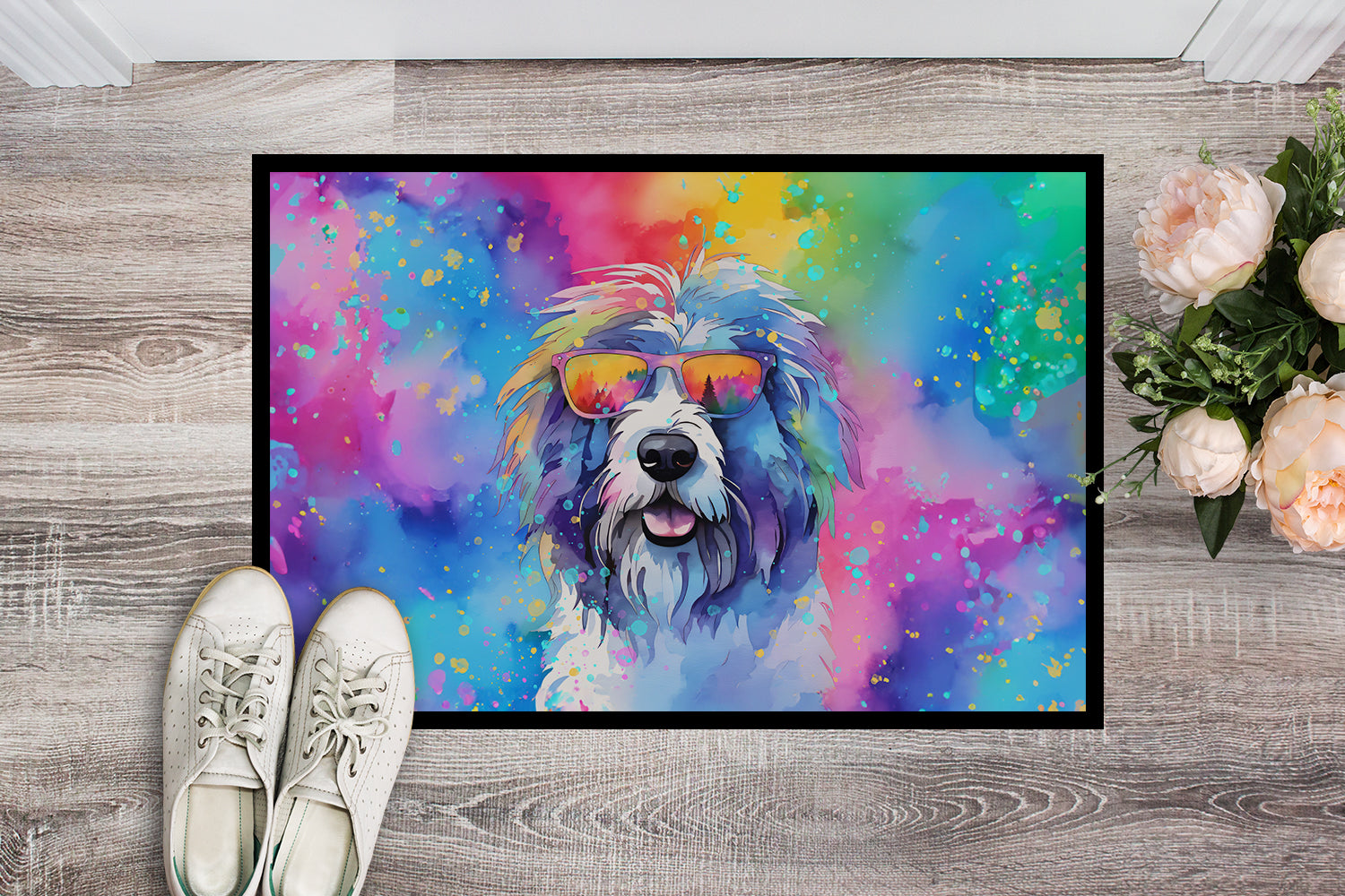 Buy this Old English Sheepdog Hippie Dawg Indoor or Outdoor Mat 24x36