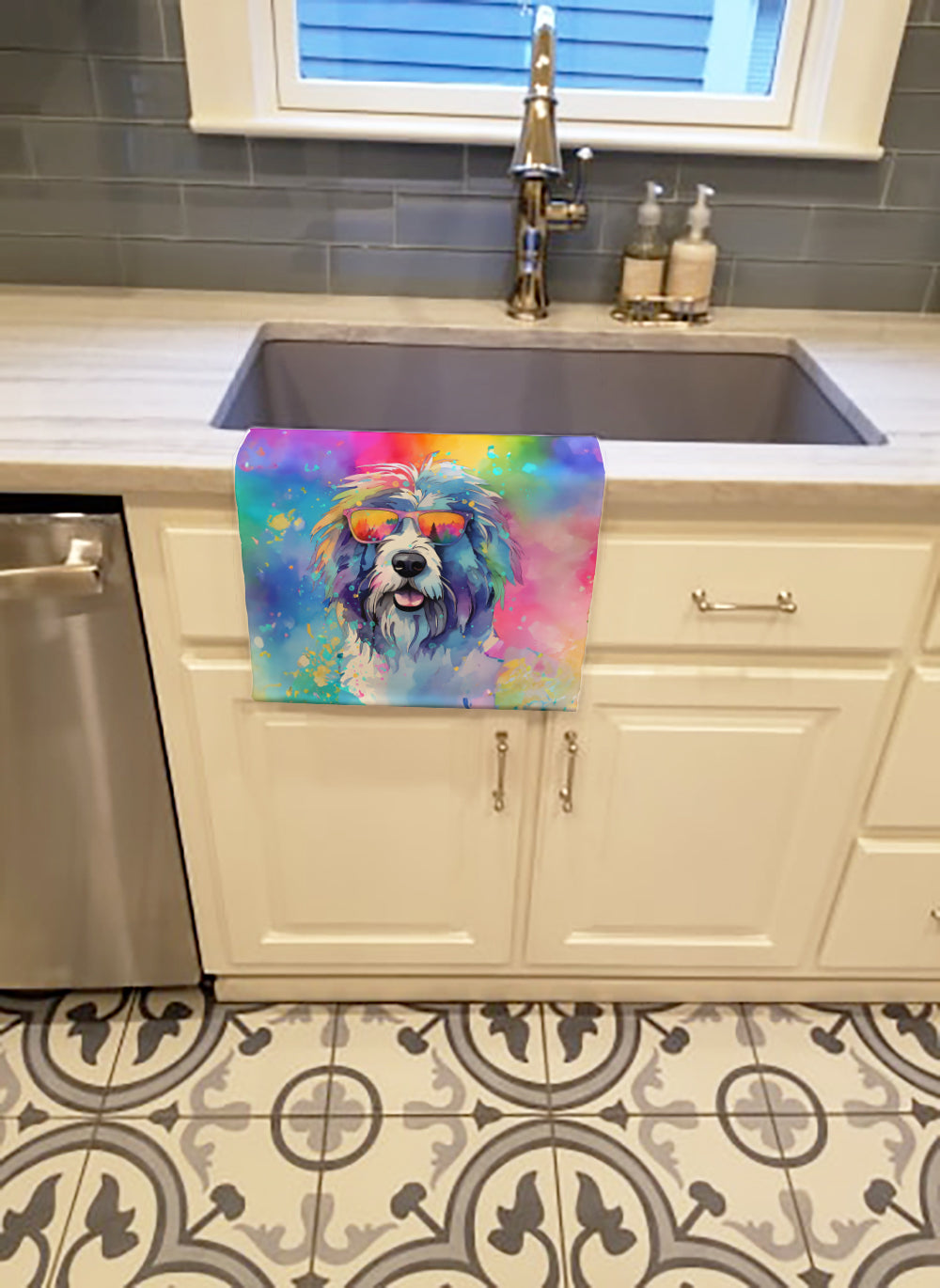 Buy this Old English Sheepdog Hippie Dawg Kitchen Towel