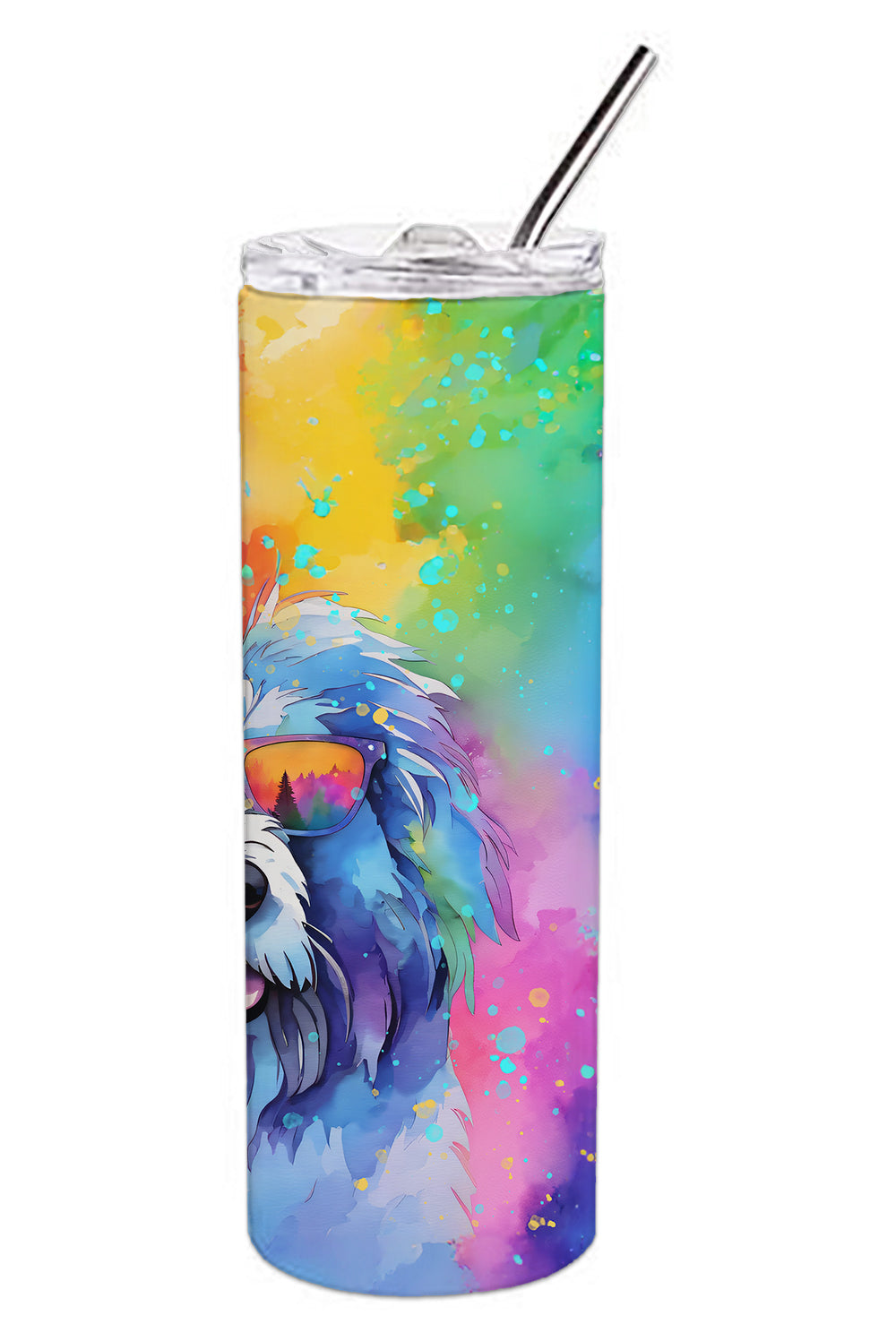 Old English Sheepdog Hippie Dawg Stainless Steel Skinny Tumbler