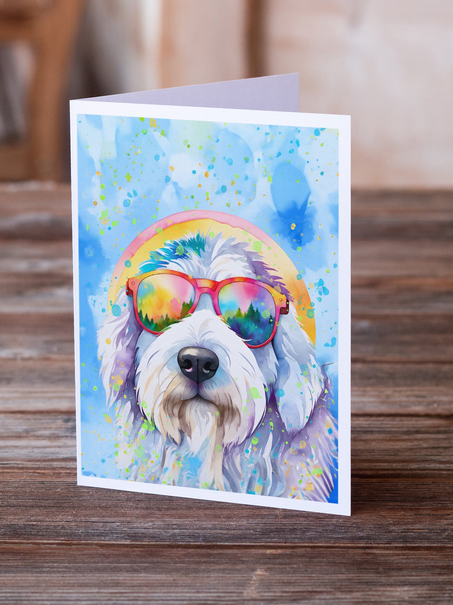 Old English Sheepdog Hippie Dawg Greeting Cards Pack of 8