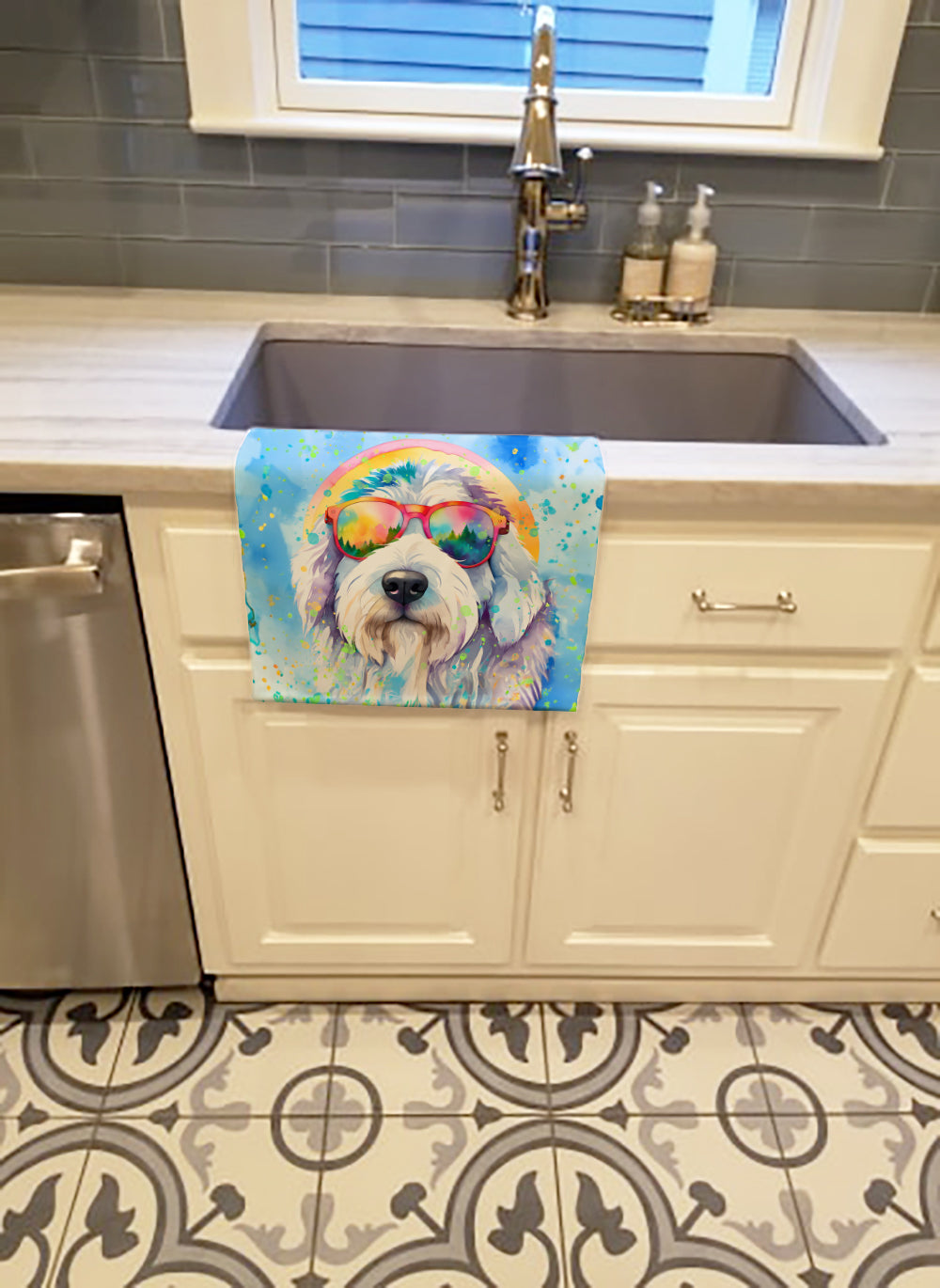 Old English Sheepdog Hippie Dawg Kitchen Towel