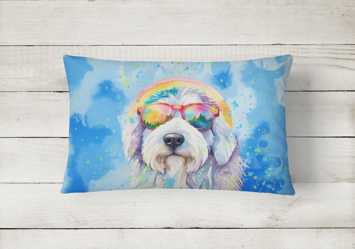 Buy this Old English Sheepdog Hippie Dawg Fabric Decorative Pillow