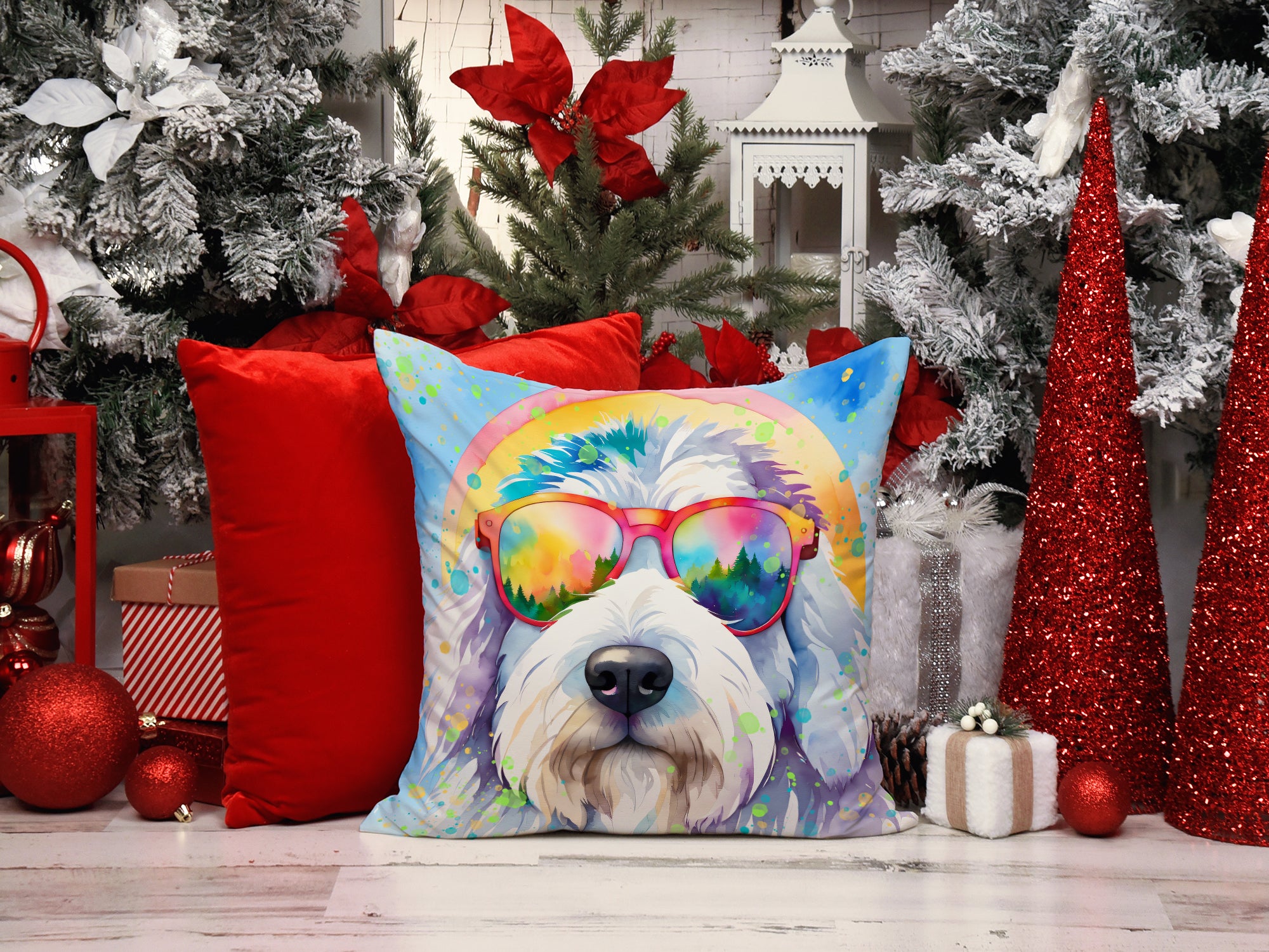 Buy this Old English Sheepdog Hippie Dawg Fabric Decorative Pillow