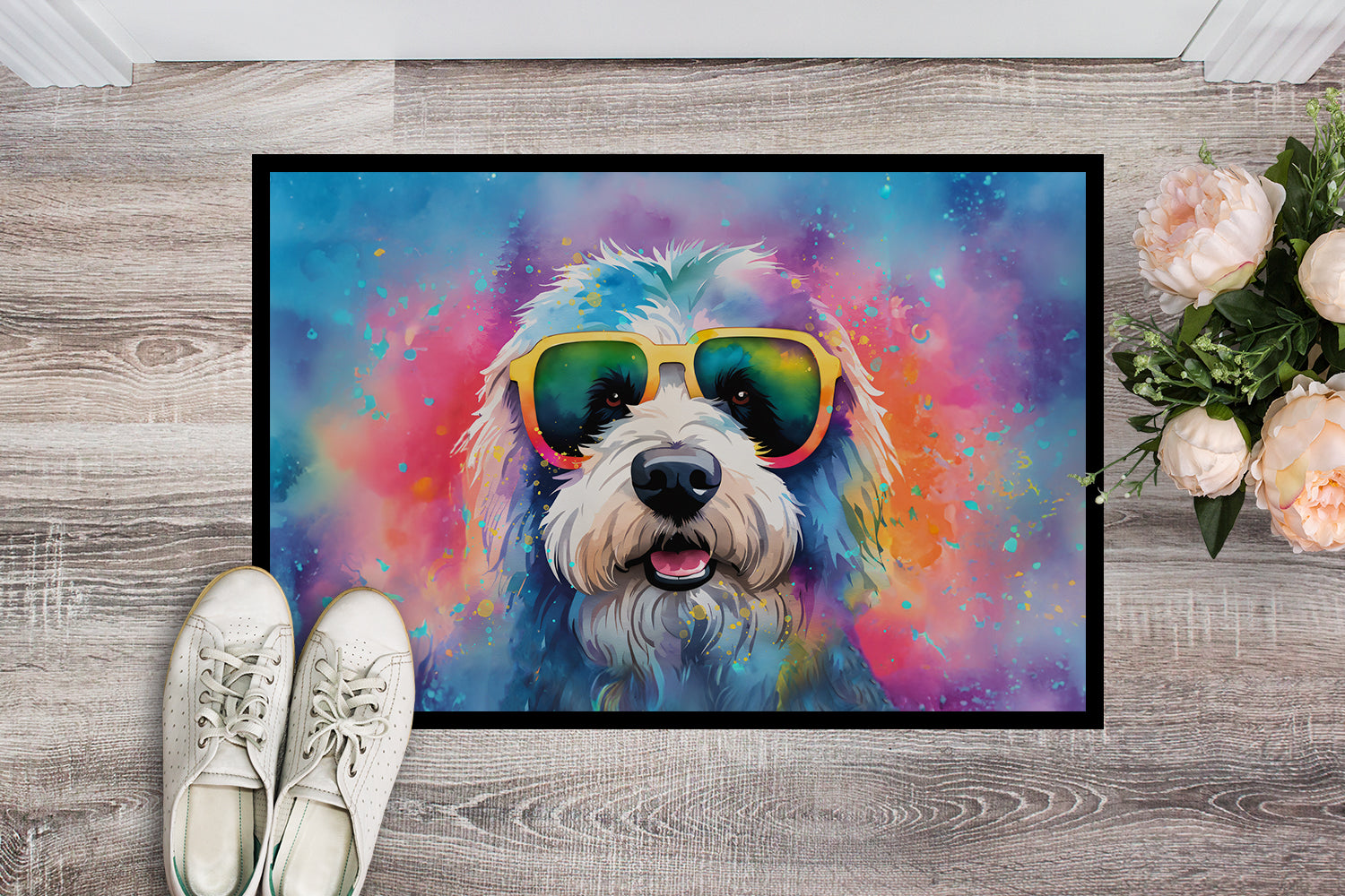 Buy this Old English Sheepdog Hippie Dawg Indoor or Outdoor Mat 24x36