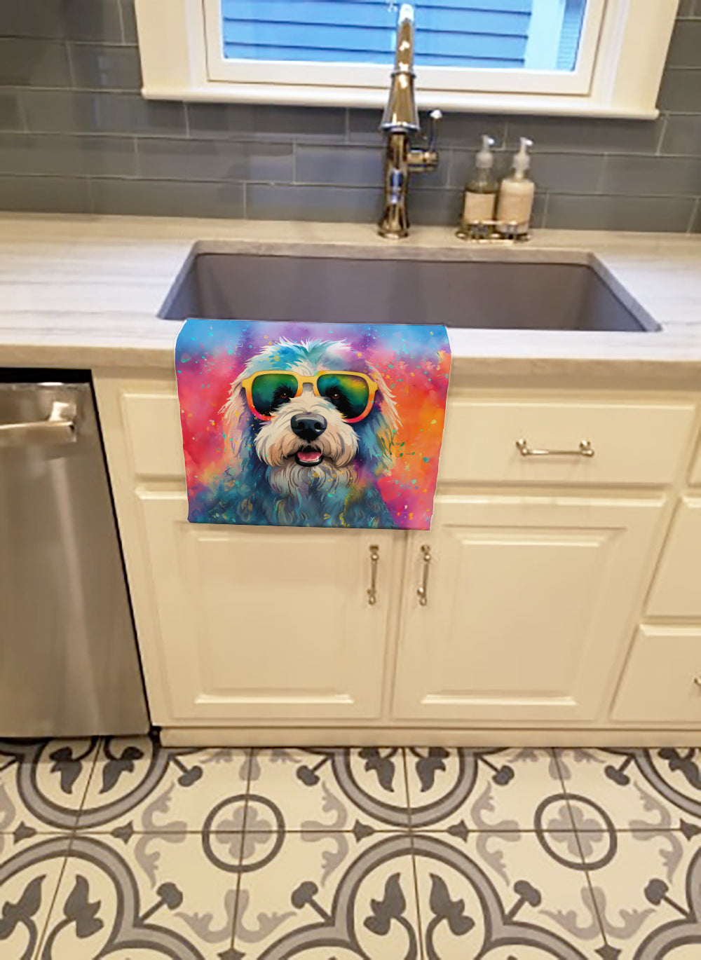 Buy this Old English Sheepdog Hippie Dawg Kitchen Towel