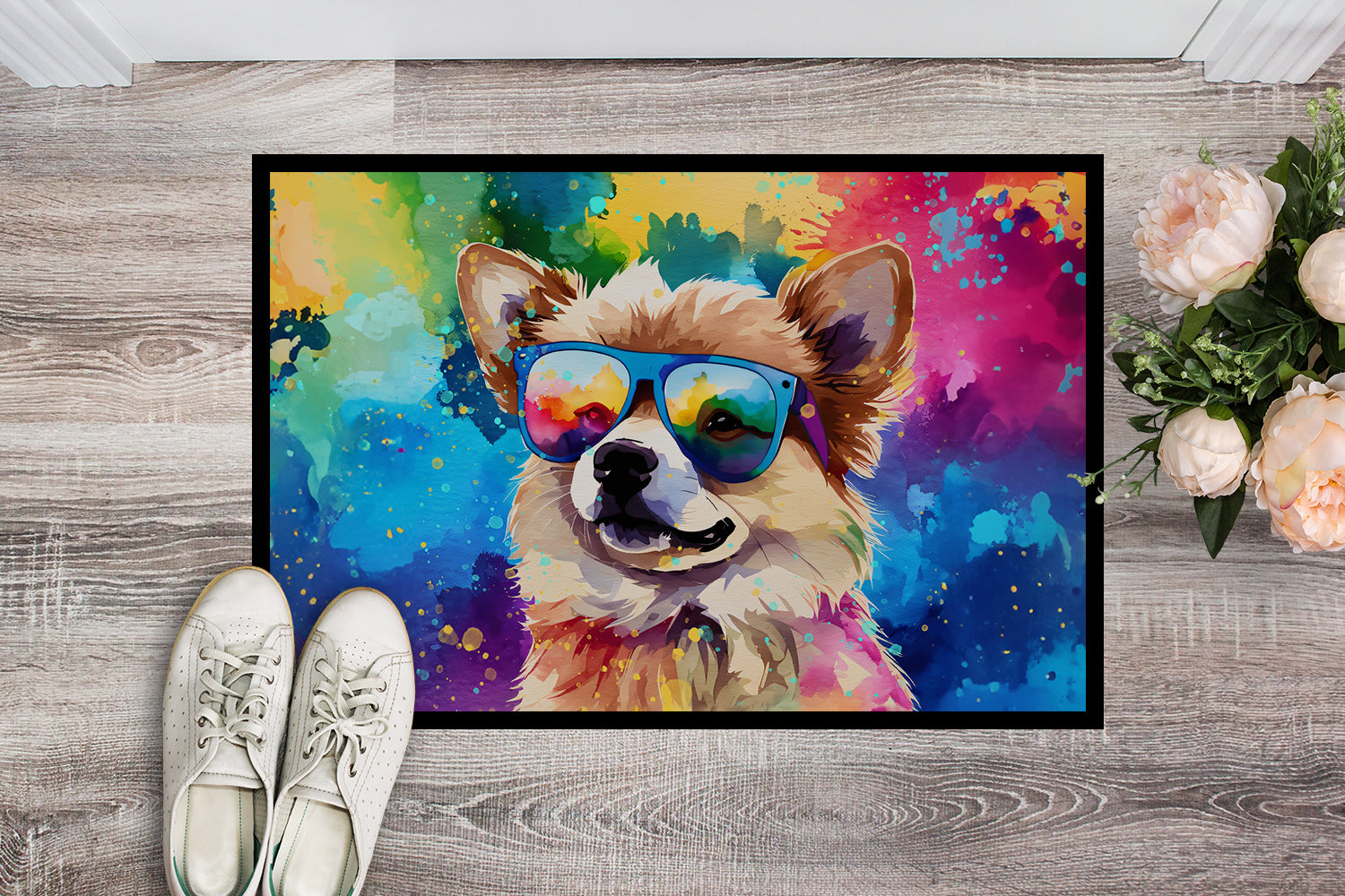 Pomeranian Hippie Dawg Indoor or Outdoor Mat 24x36