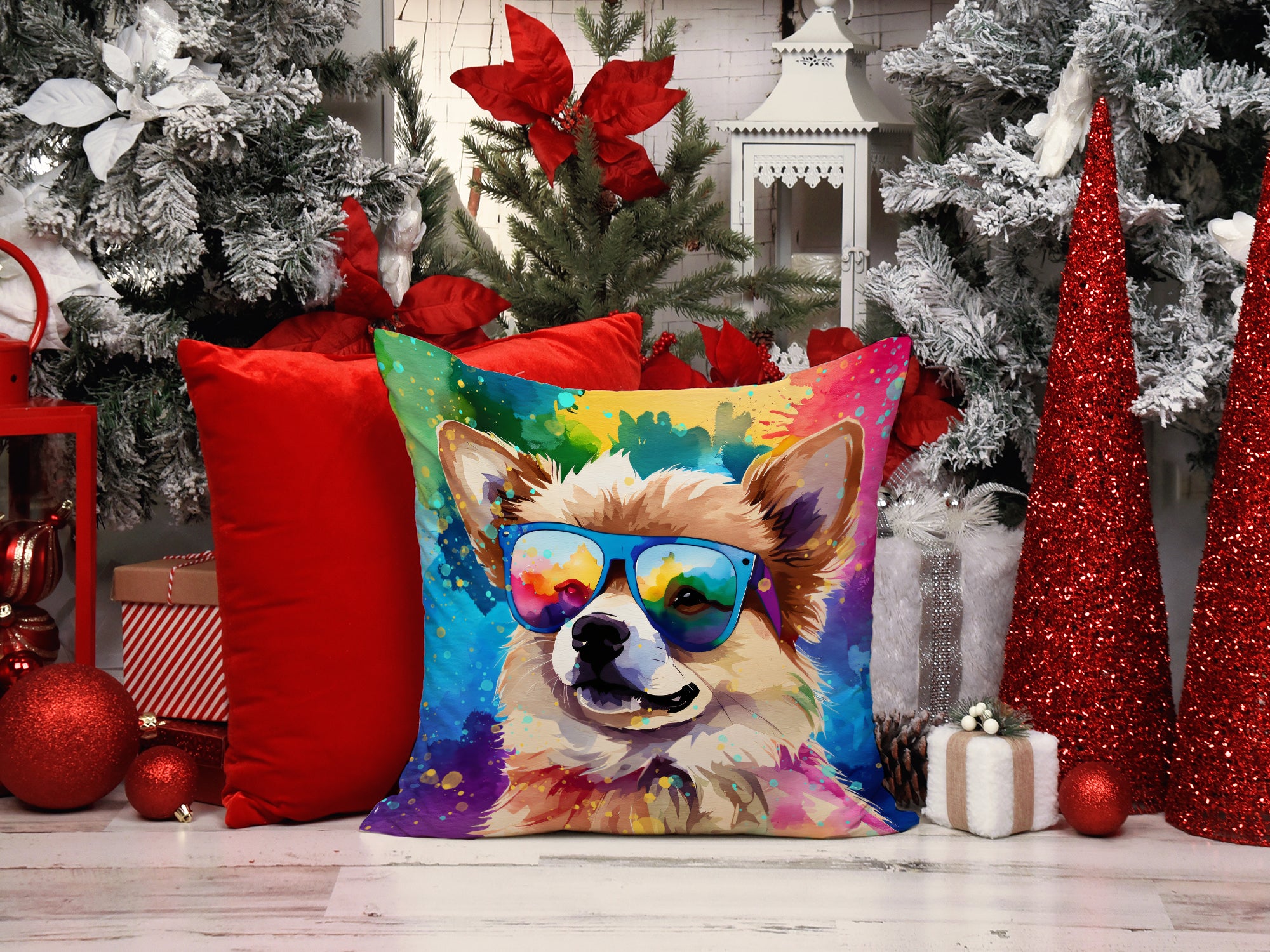 Pomeranian Hippie Dawg Fabric Decorative Pillow