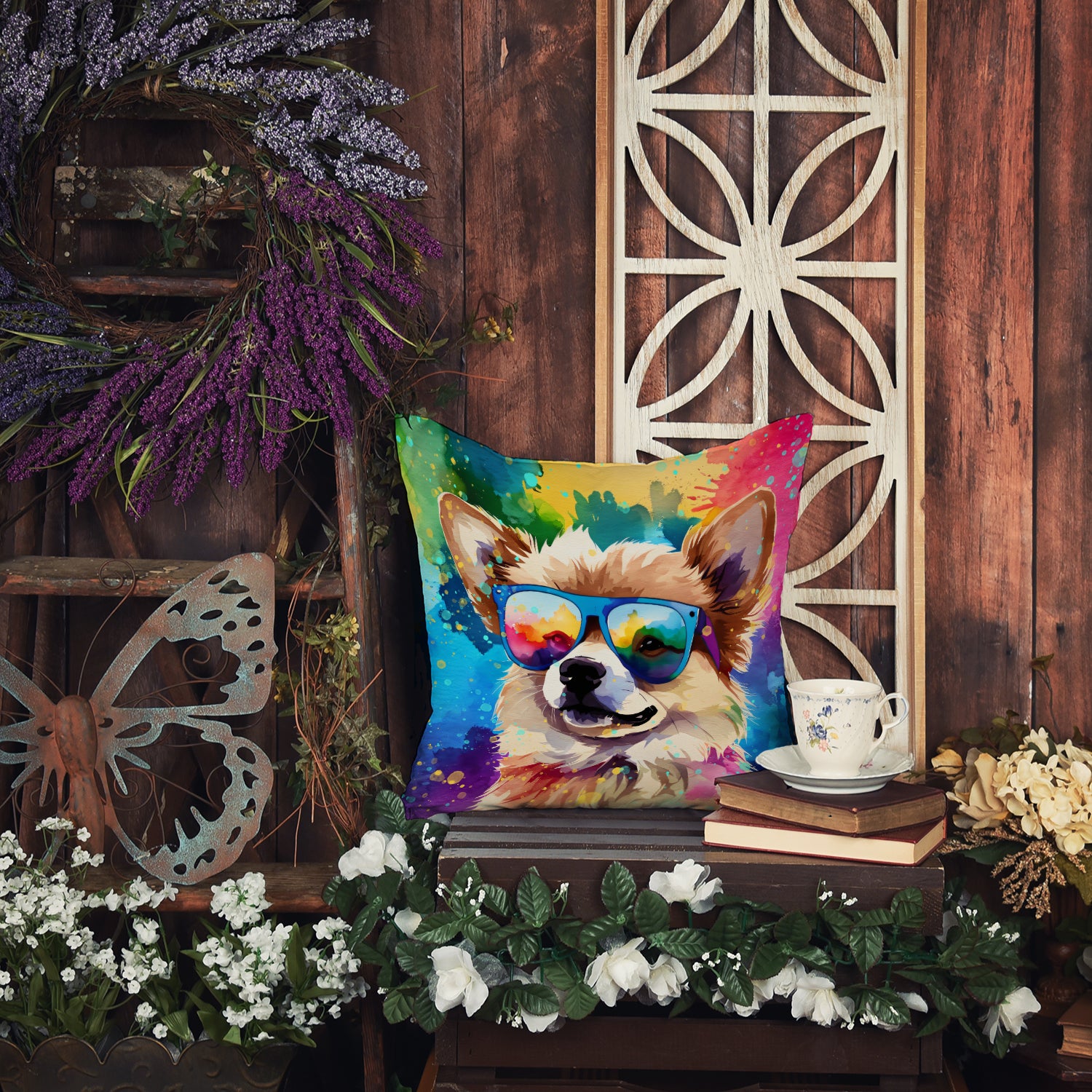 Pomeranian Hippie Dawg Fabric Decorative Pillow